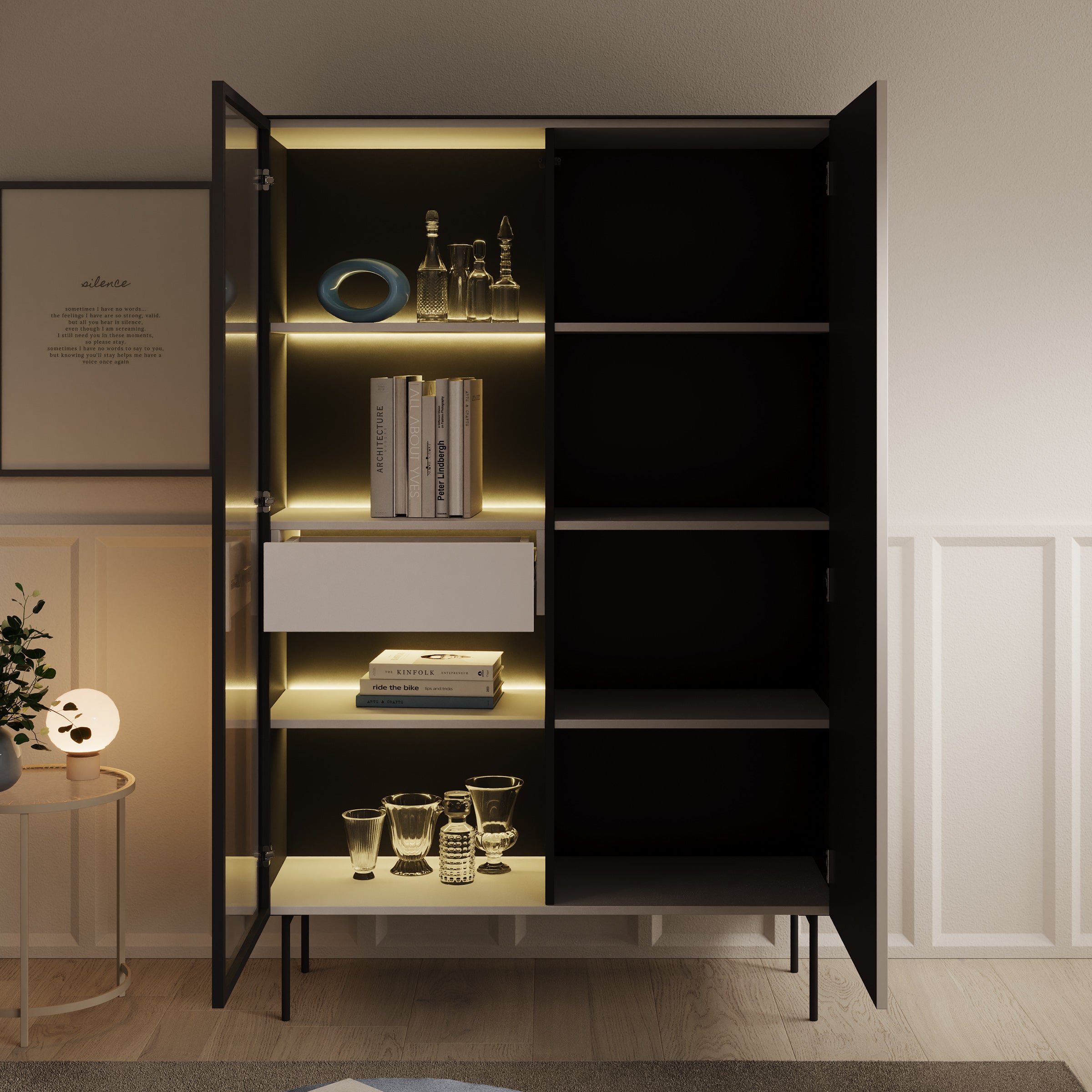 Okari - Vitrinekast - Beige - 107x39x167 cm