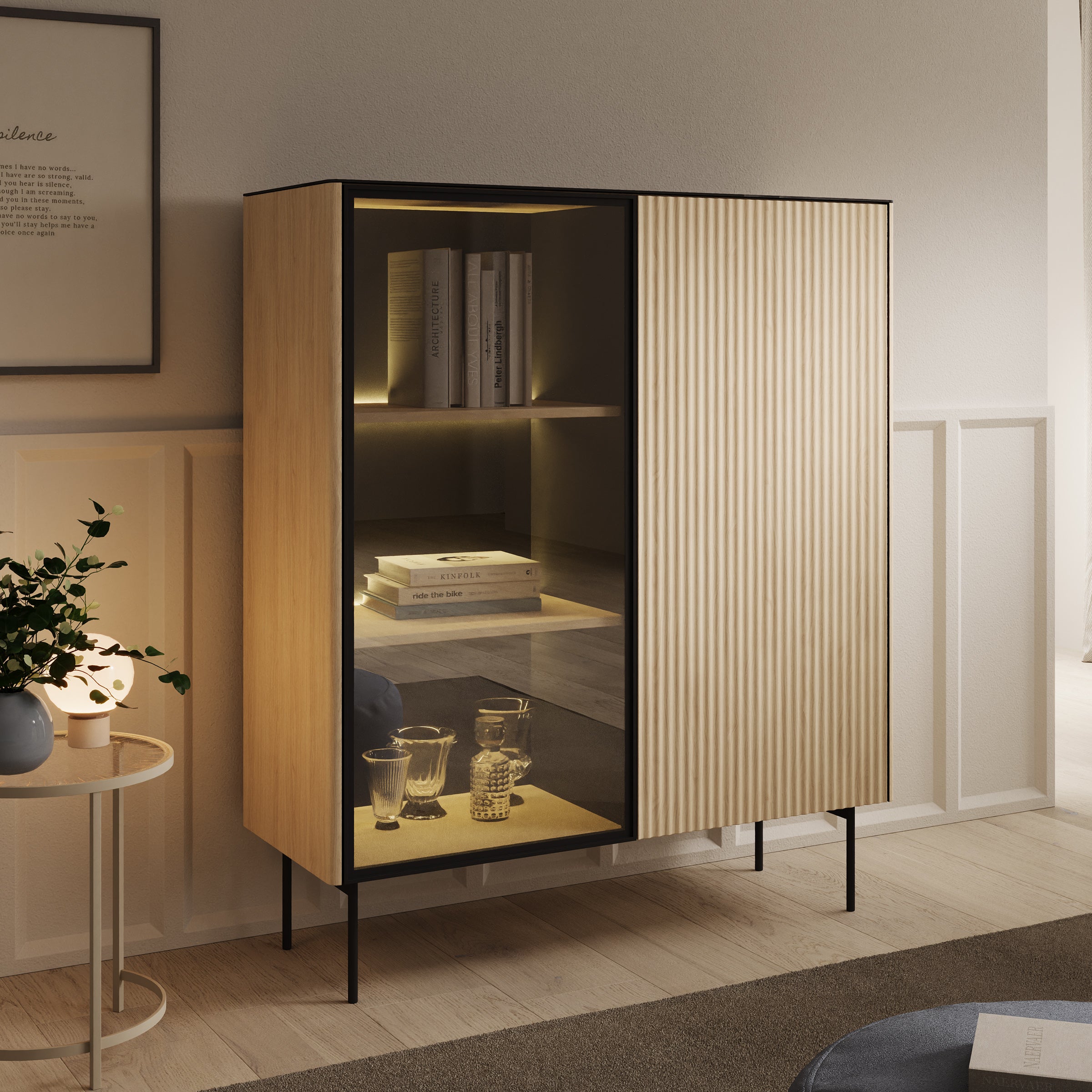 Okari - Vitrinekast - Eikenpatroon - 107x39x127 cm
