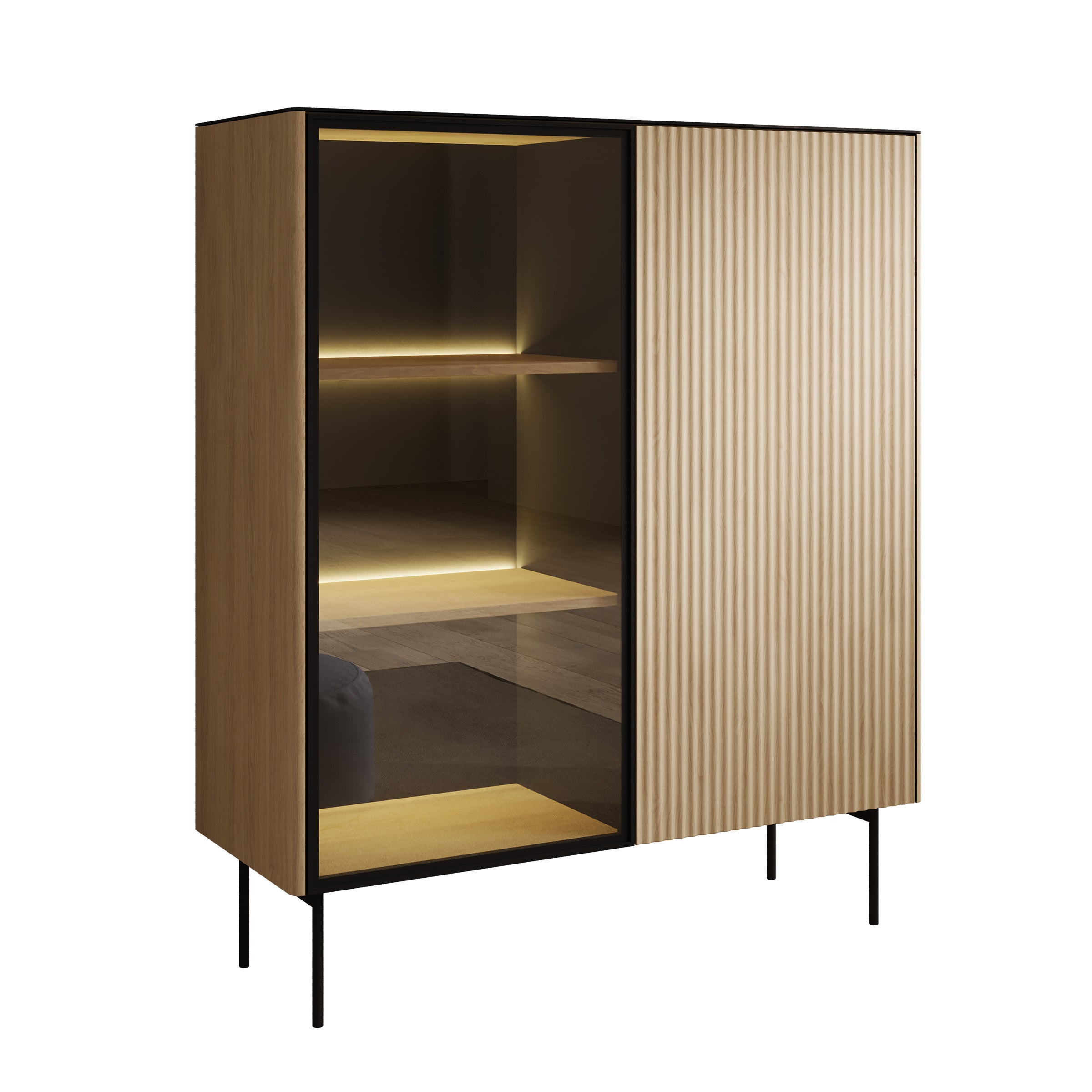 Okari - Vitrinekast - Eikenpatroon - 107x39x127 cm