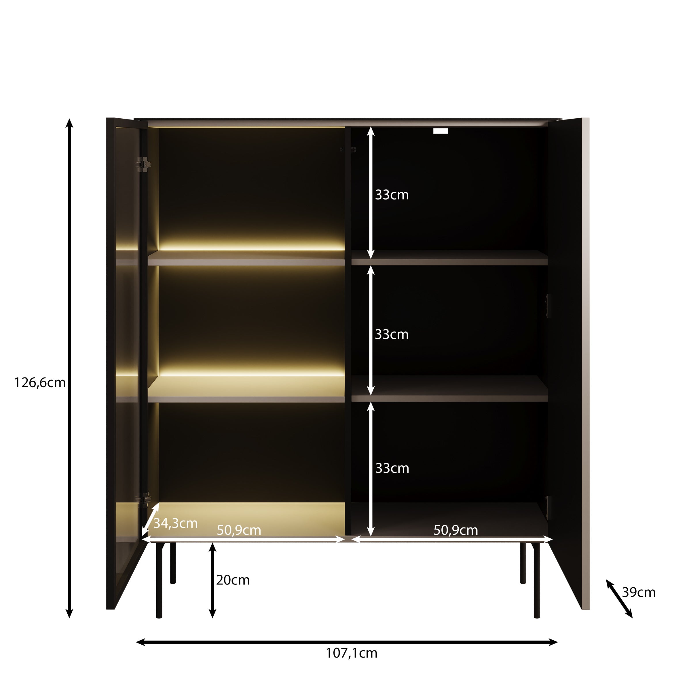 Okari - Vitrinekast - Eikenpatroon - 107x39x127 cm