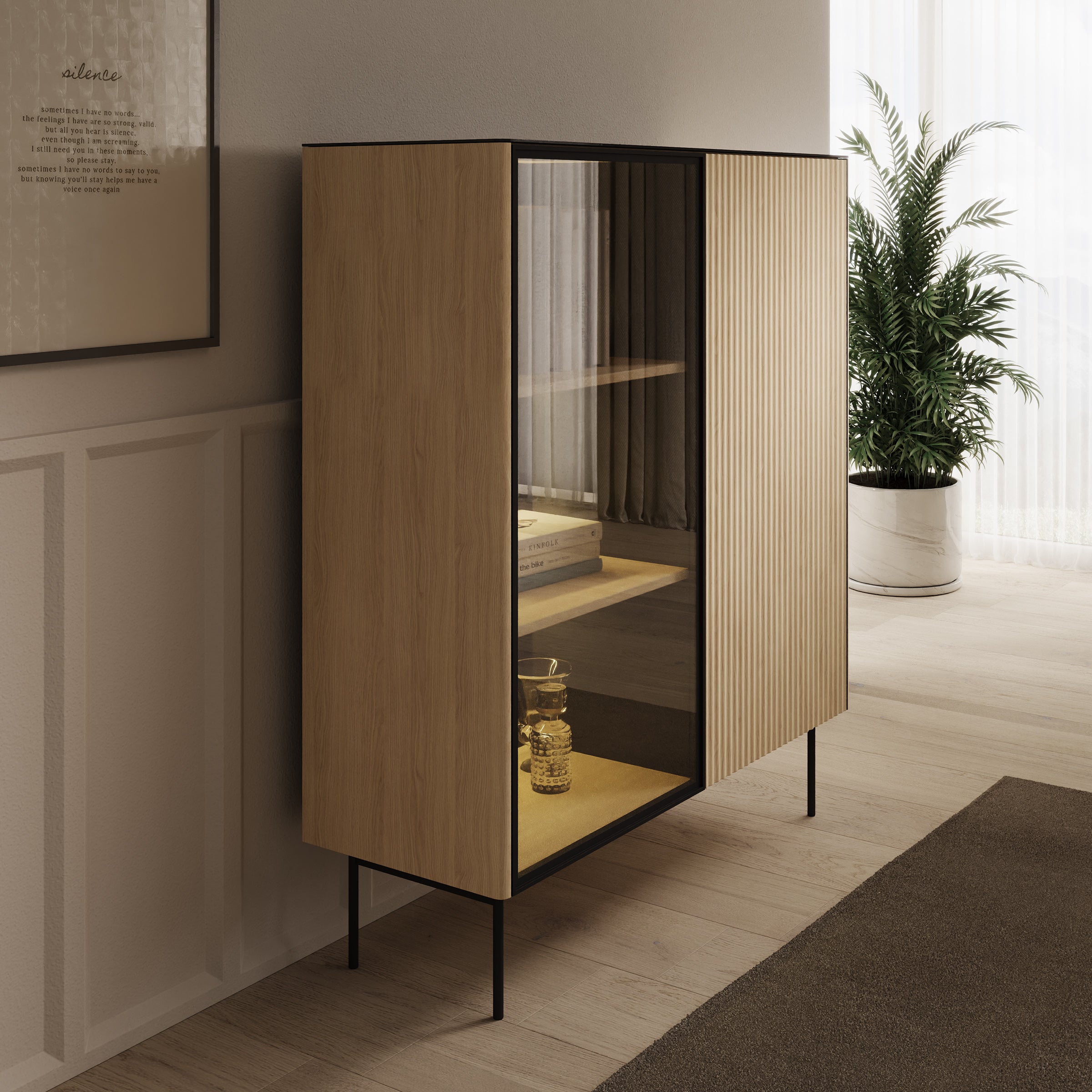 Okari - Vitrinekast - Eikenpatroon - 107x39x127 cm