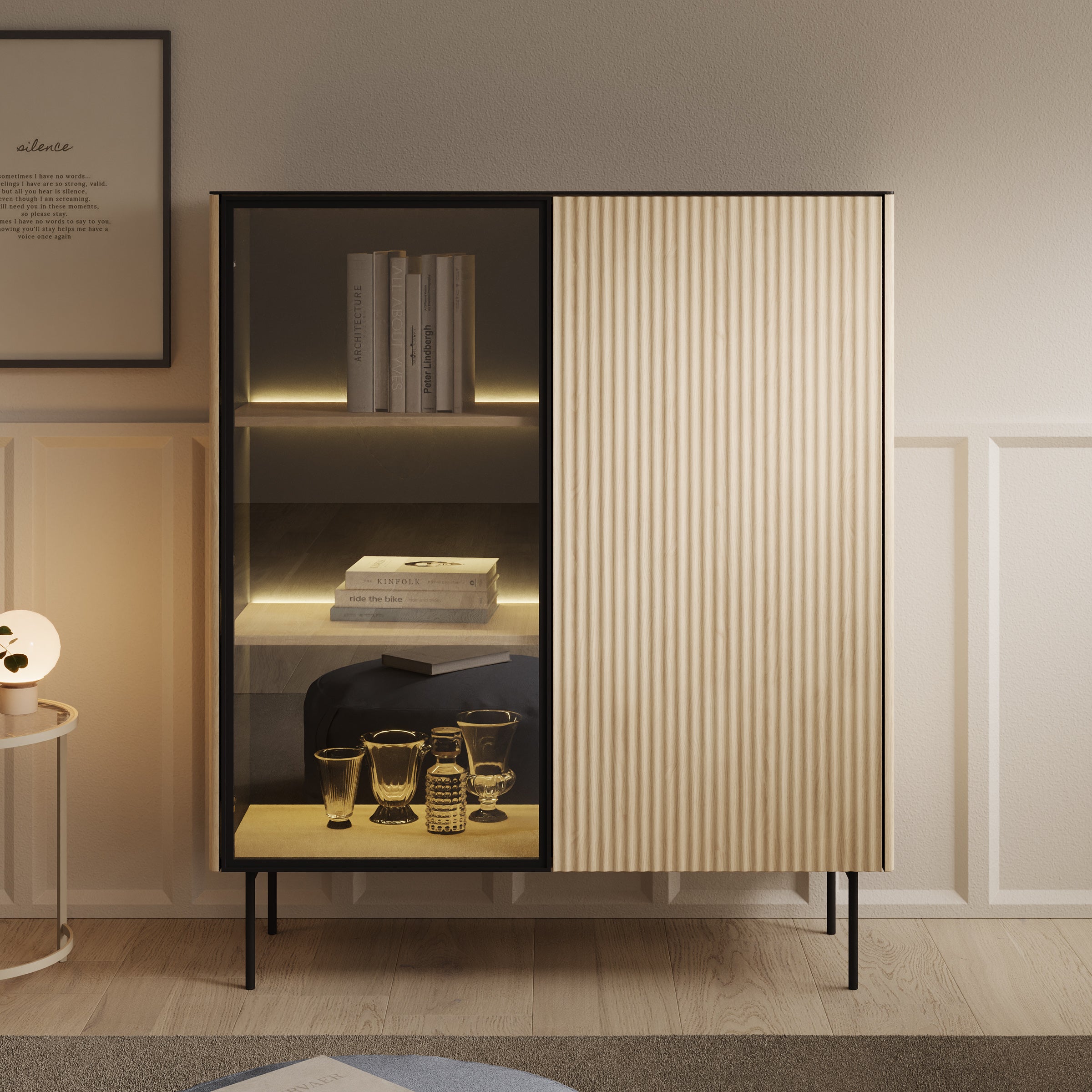 Okari - Vitrinekast - Eikenpatroon - 107x39x127 cm