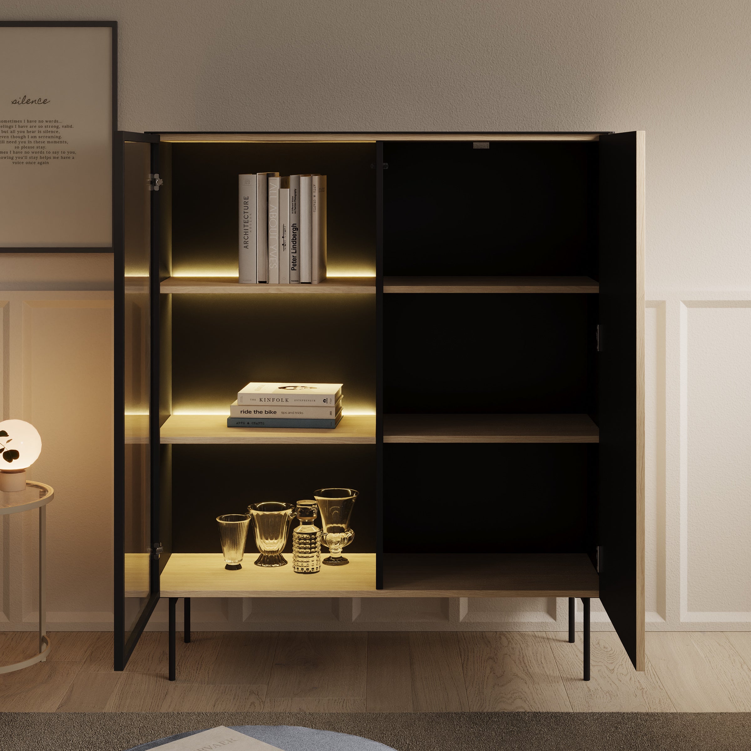 Okari - Vitrinekast - Eikenpatroon - 107x39x127 cm
