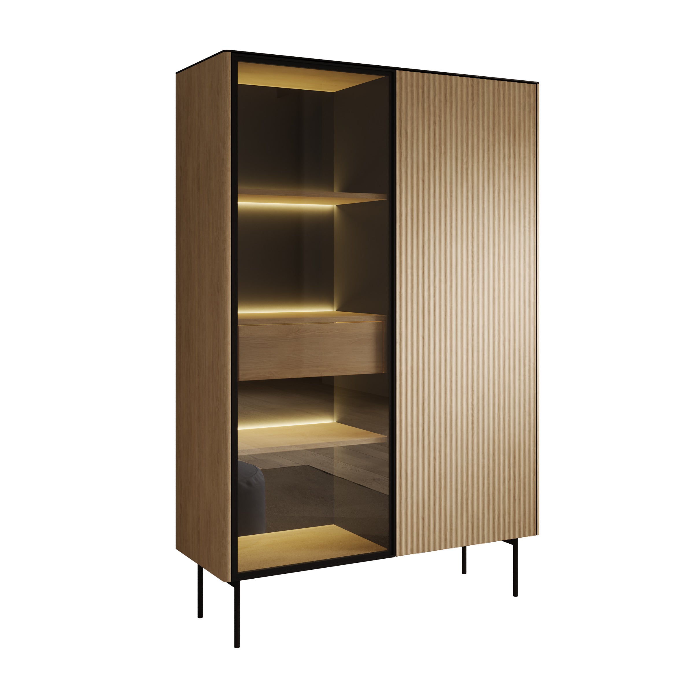 Okari - Vitrinekast - Eikenpatroon - 107x39x167 cm