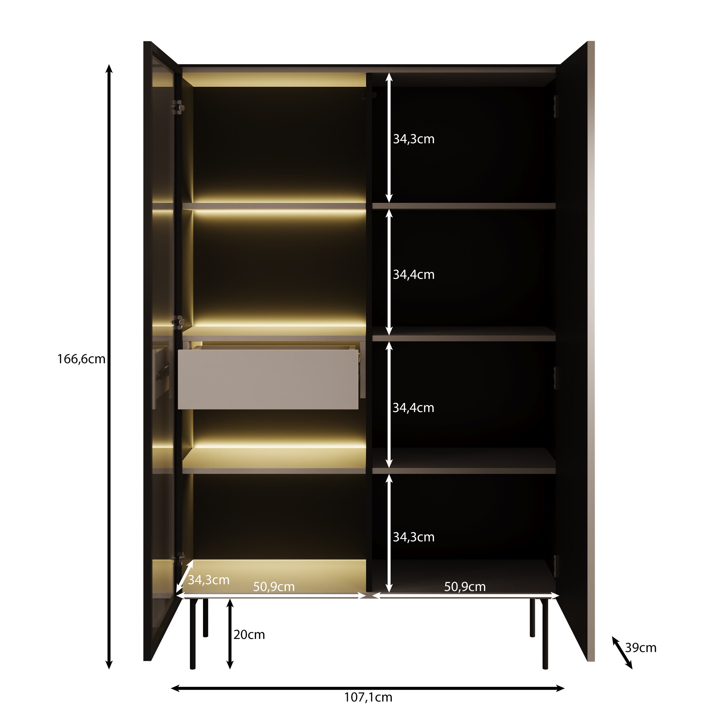 Okari - Vitrinekast - Eikenpatroon - 107x39x167 cm