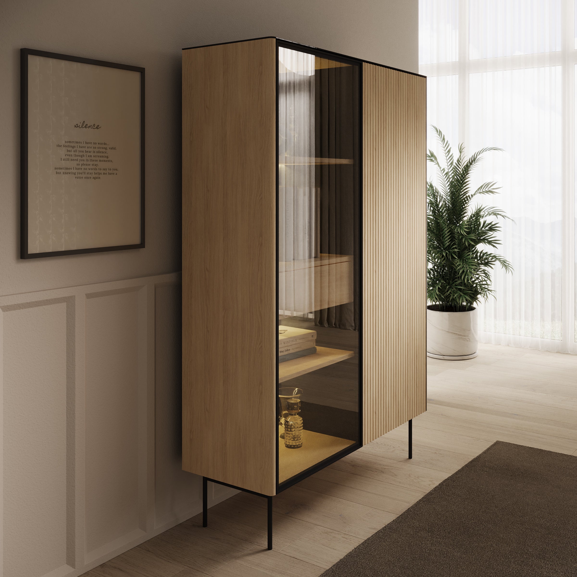Okari - Vitrinekast - Eikenpatroon - 107x39x167 cm