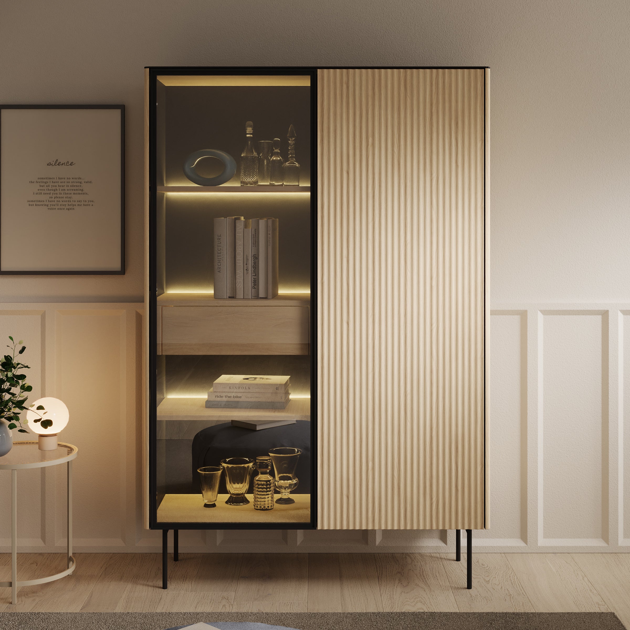 Okari - Vitrinekast - Eikenpatroon - 107x39x167 cm