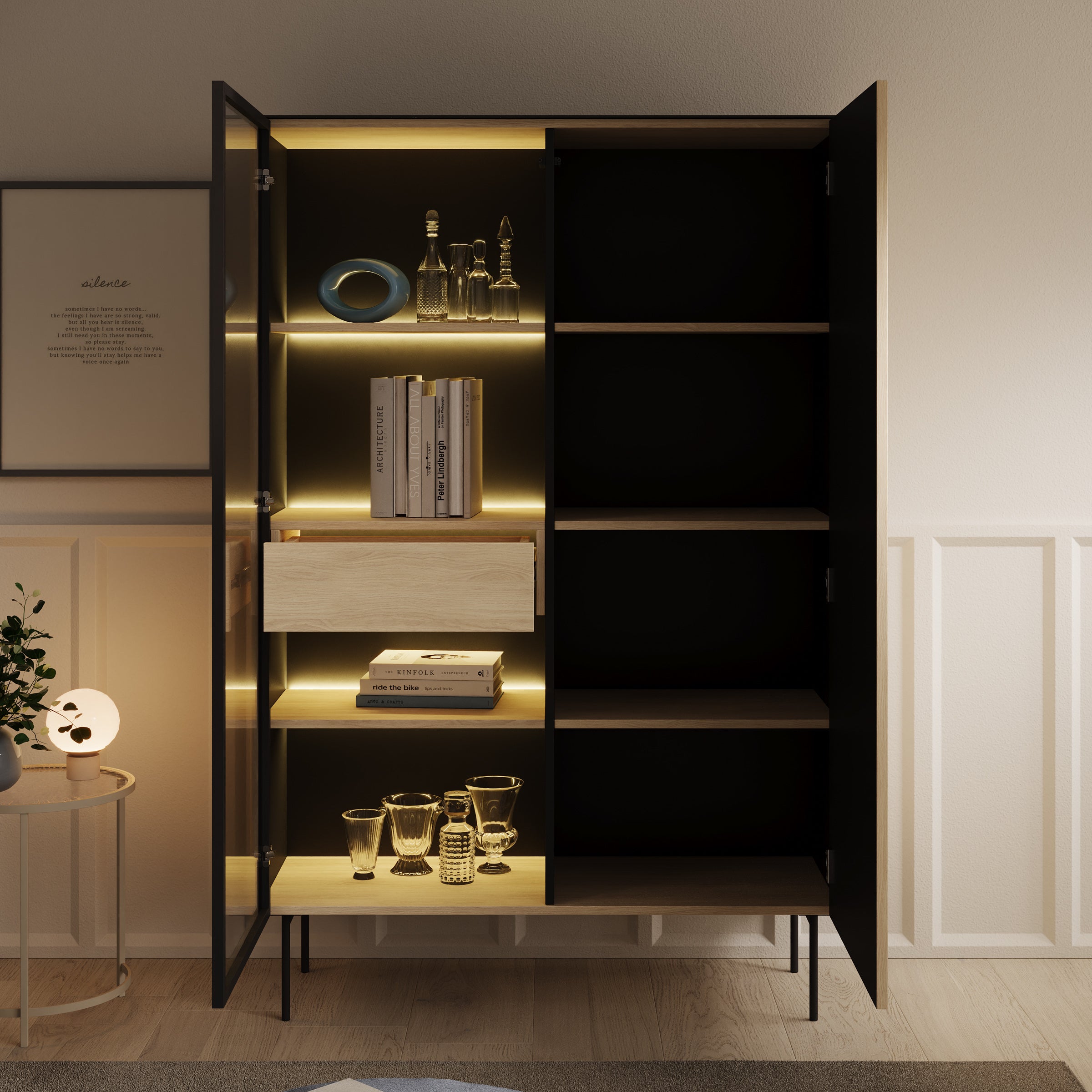 Okari - Vitrinekast - Eikenpatroon - 107x39x167 cm