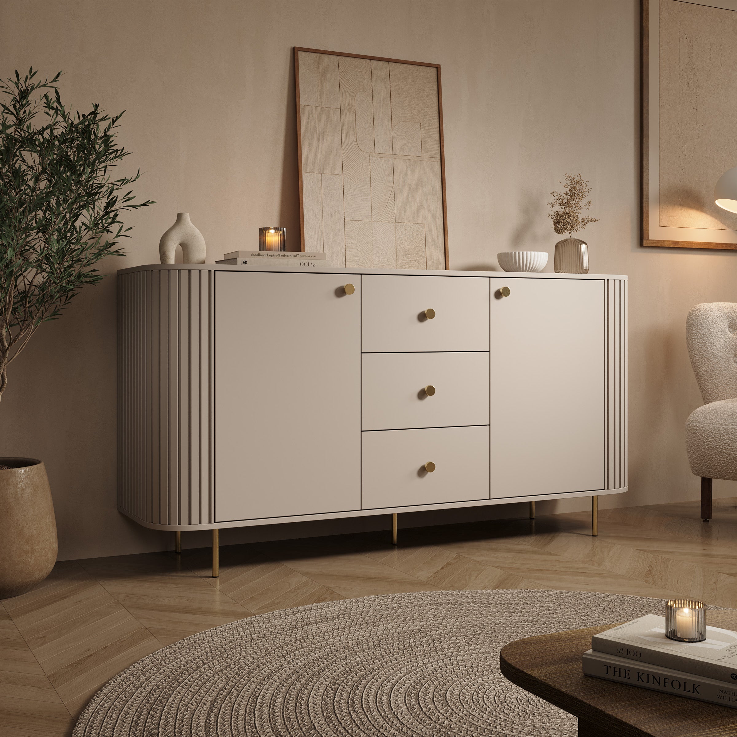 Olivea - Dressoir - Met lades -  Beige - 165x42x85 cm