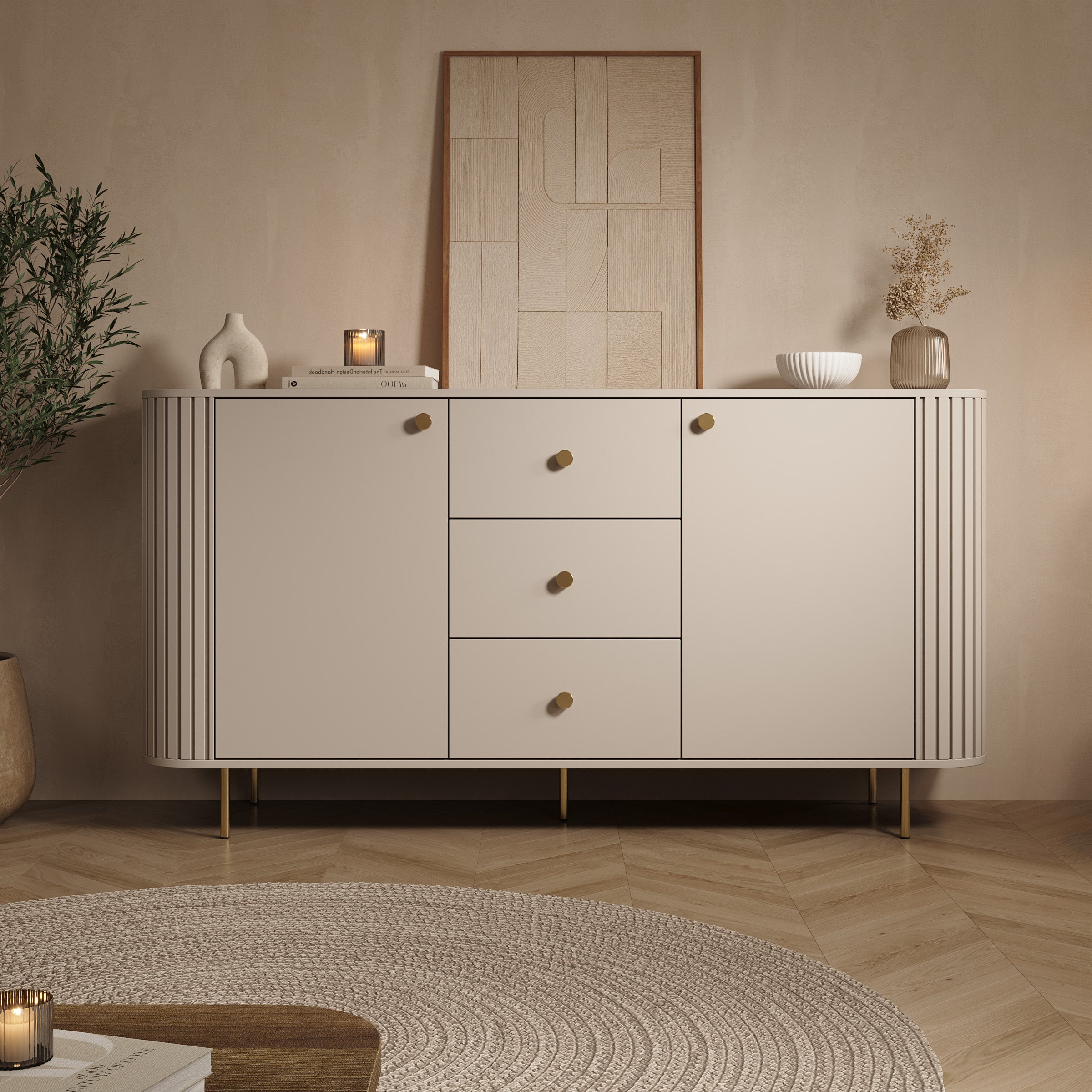 Olivea - Dressoir - Met lades -  Beige - 165x42x85 cm