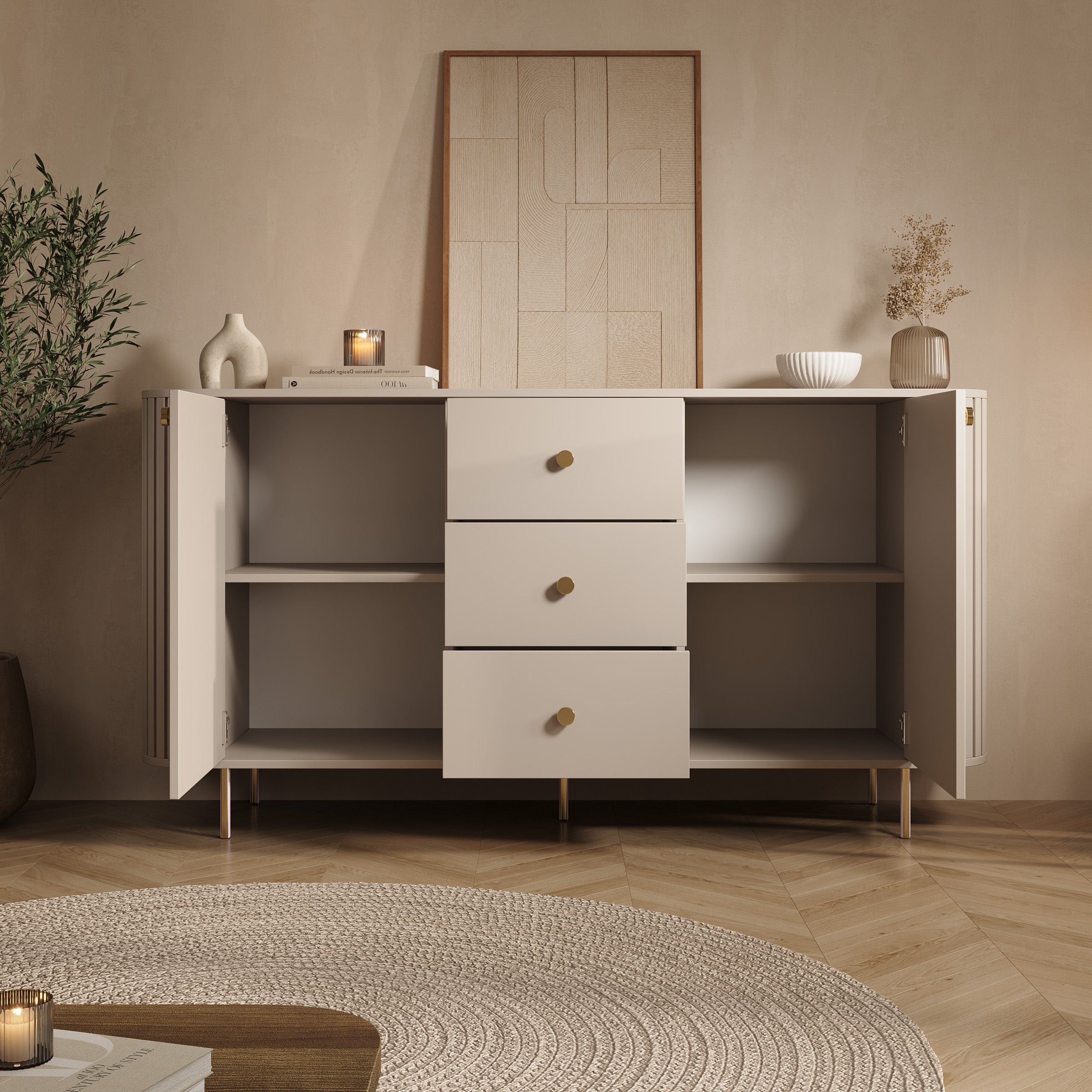 Olivea - Dressoir - Met lades -  Beige - 165x42x85 cm