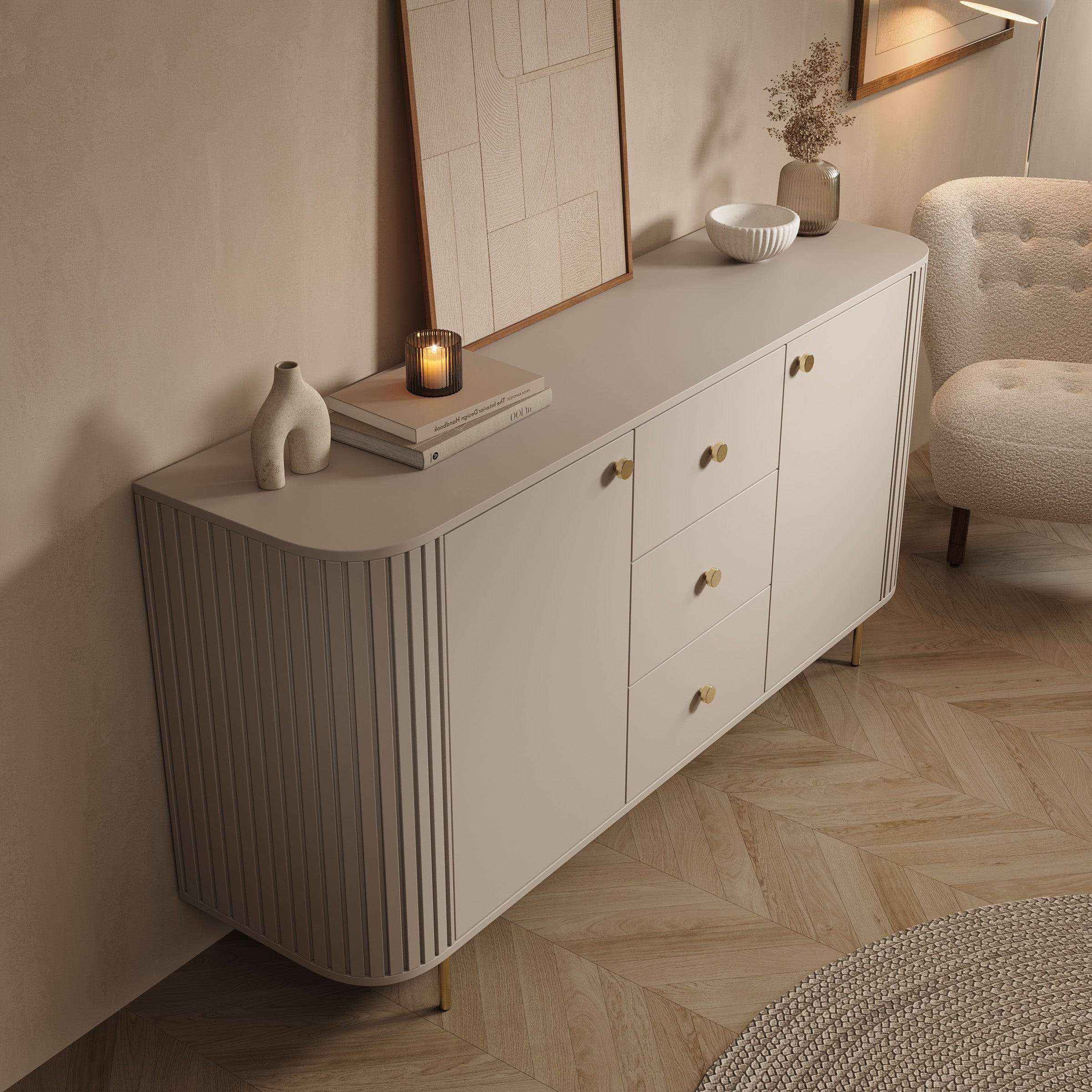 Olivea - Dressoir - Met lades -  Beige - 165x42x85 cm
