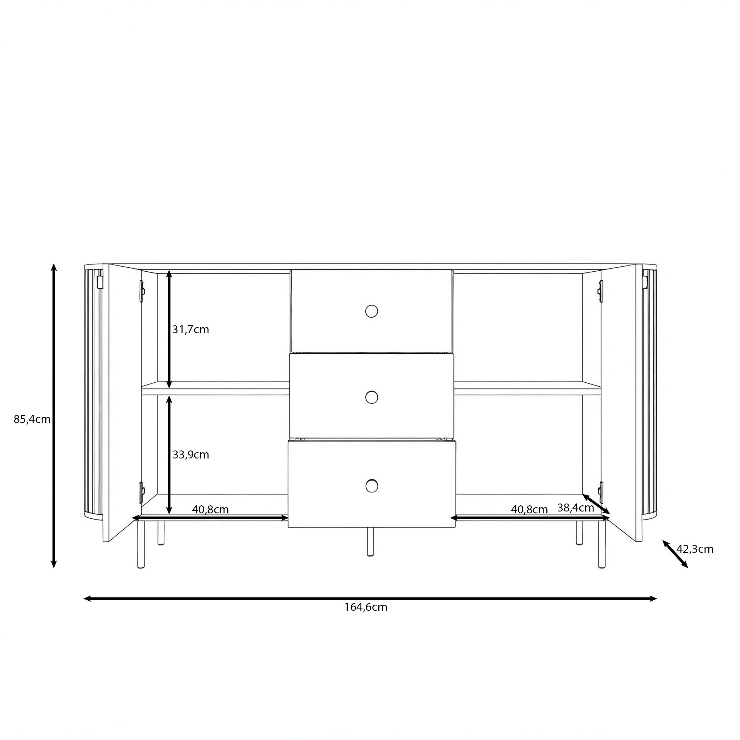 Olivea - Dressoir - Met lades -  Walnootpatroon - 165x42x85