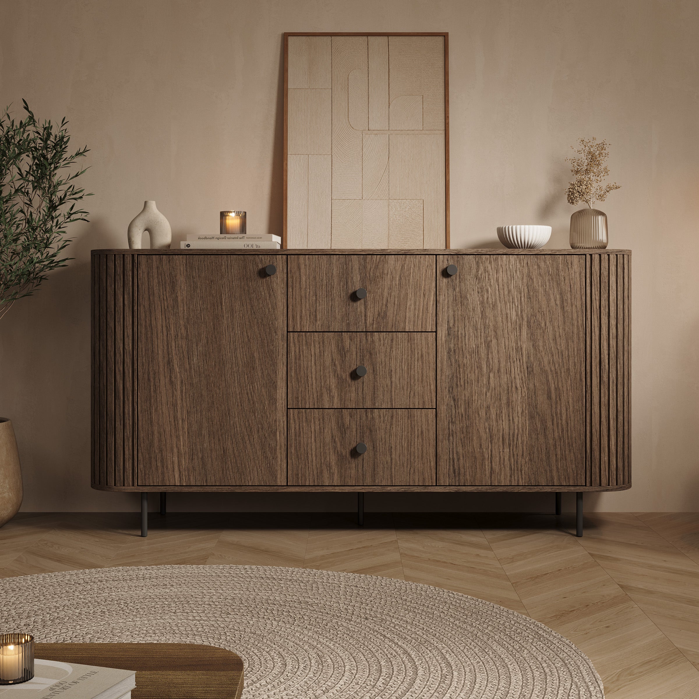 Olivea - Dressoir - Met lades -  Walnootpatroon - 165x42x85