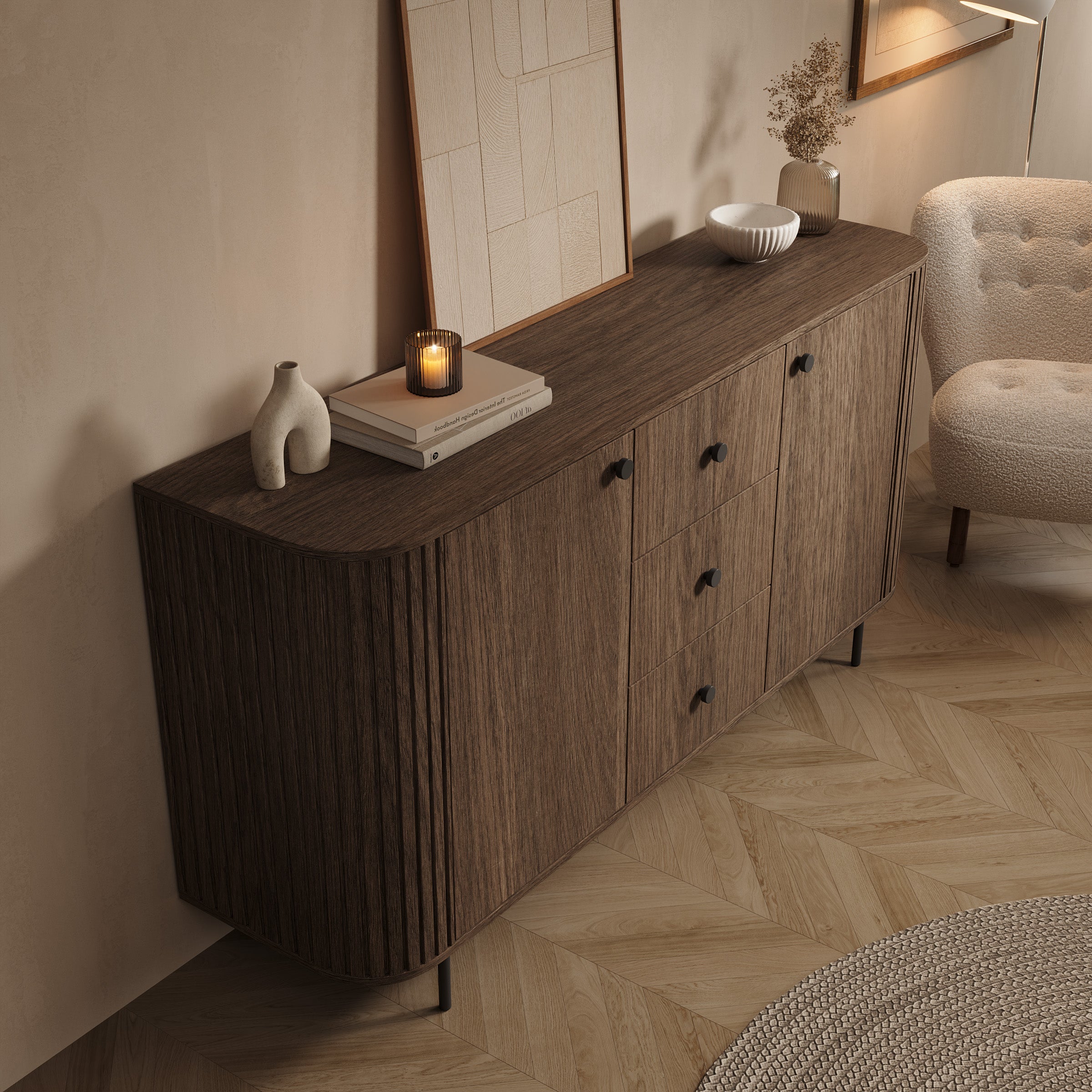 Olivea - Dressoir - Met lades -  Walnootpatroon - 165x42x85