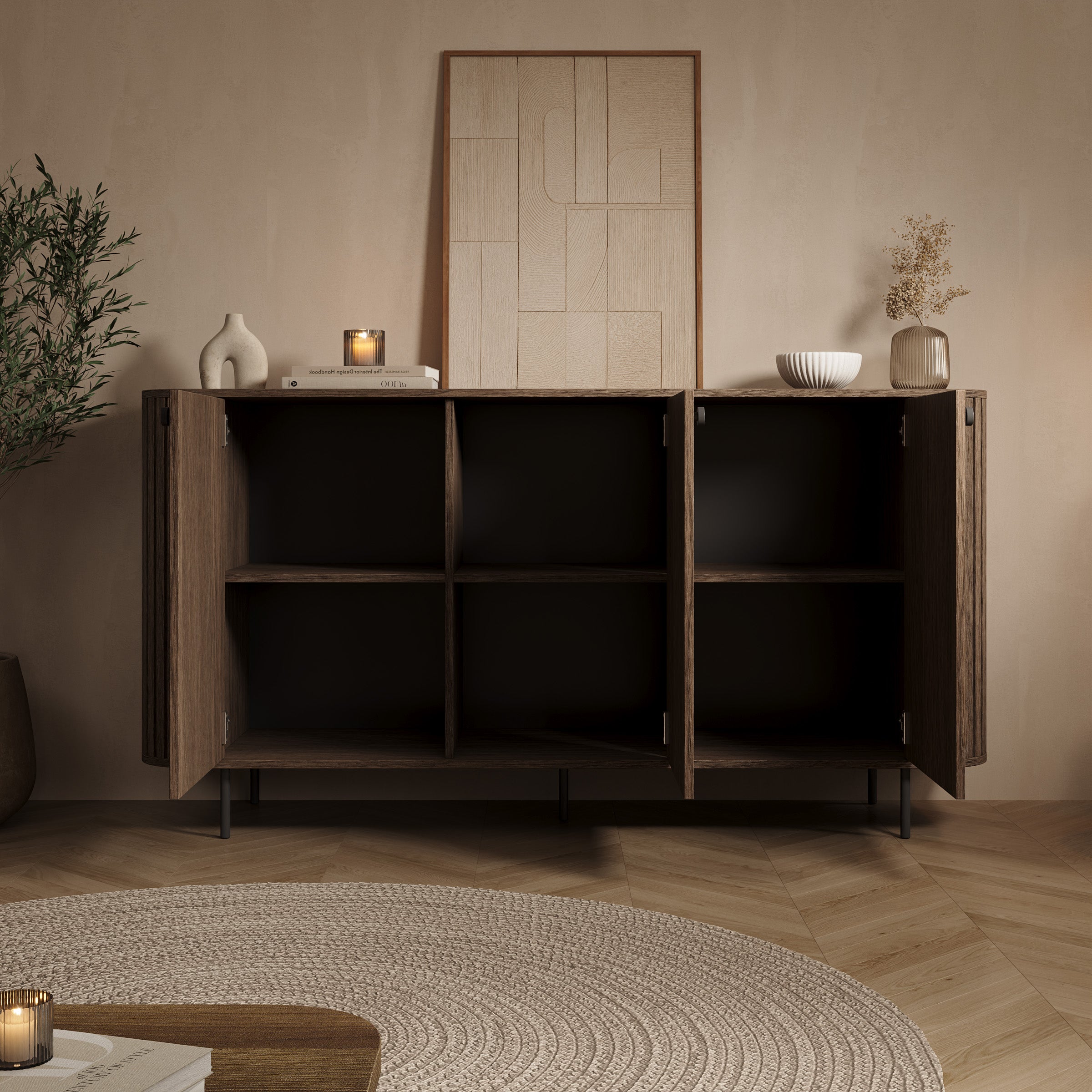 Olivea - Dressoir - Walnootpatroon - 165x42x85 cm