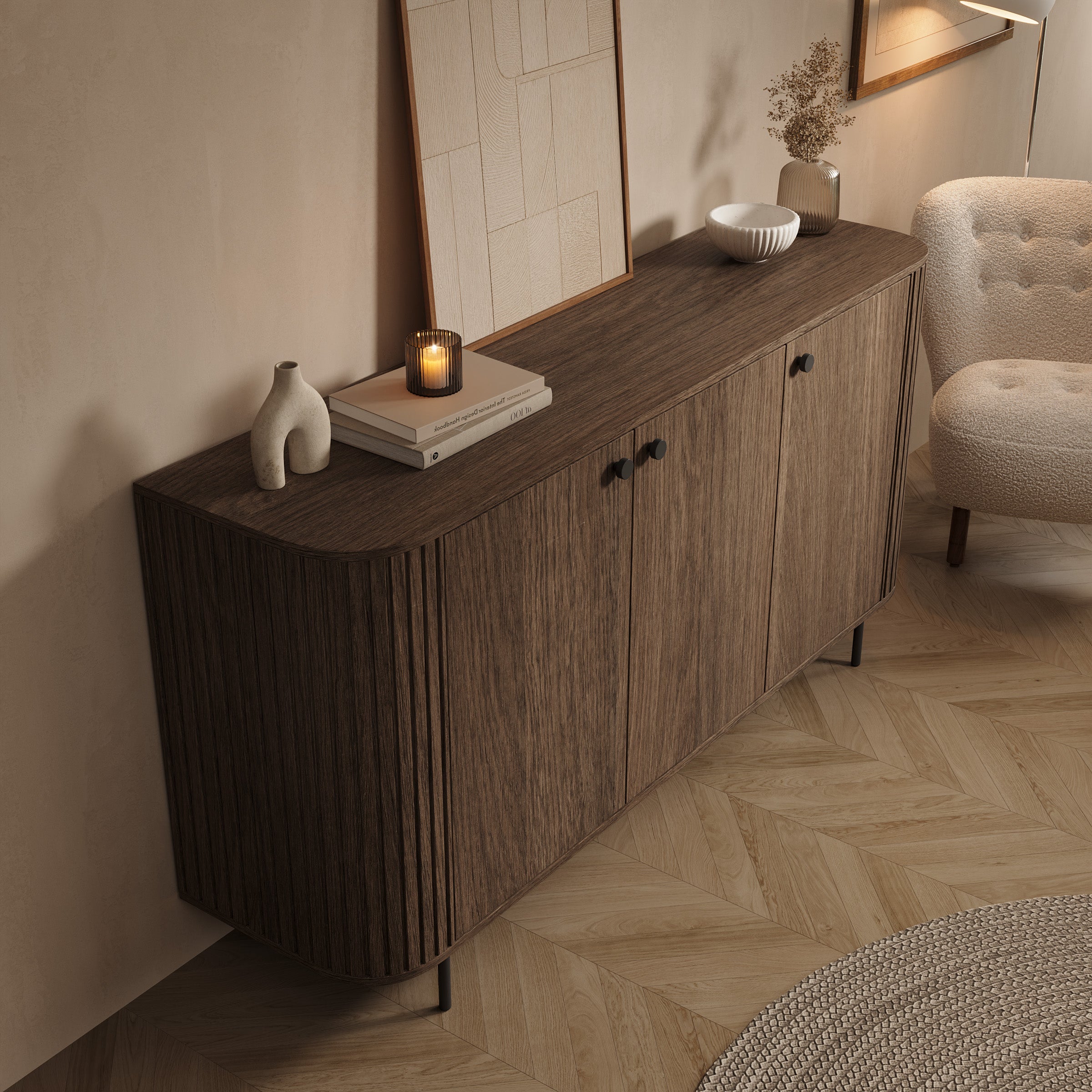 Olivea - Dressoir - Walnootpatroon - 165x42x85 cm