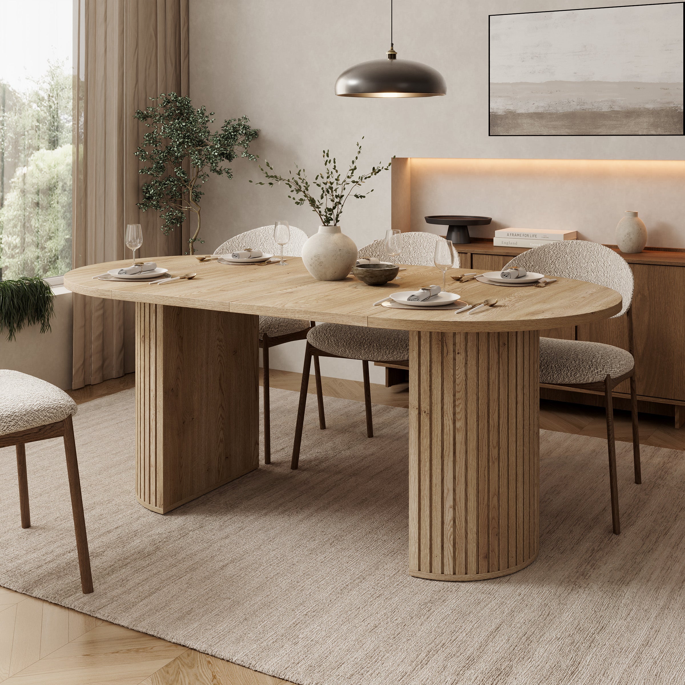 Olivea - Eetkamertafel - Uitschuifbaar - Eikenpatroon - 100x100x75 cm