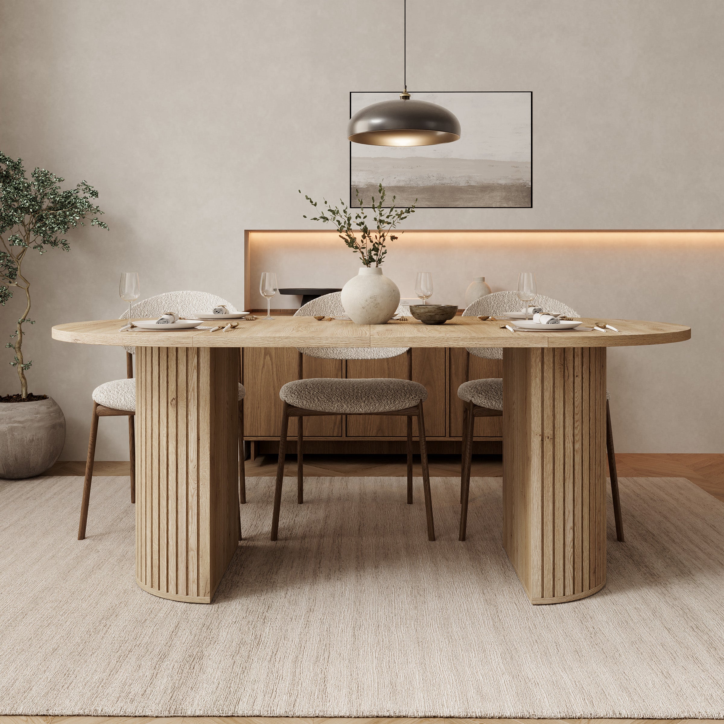 Olivea - Eetkamertafel - Uitschuifbaar - Eikenpatroon - 100x100x75 cm