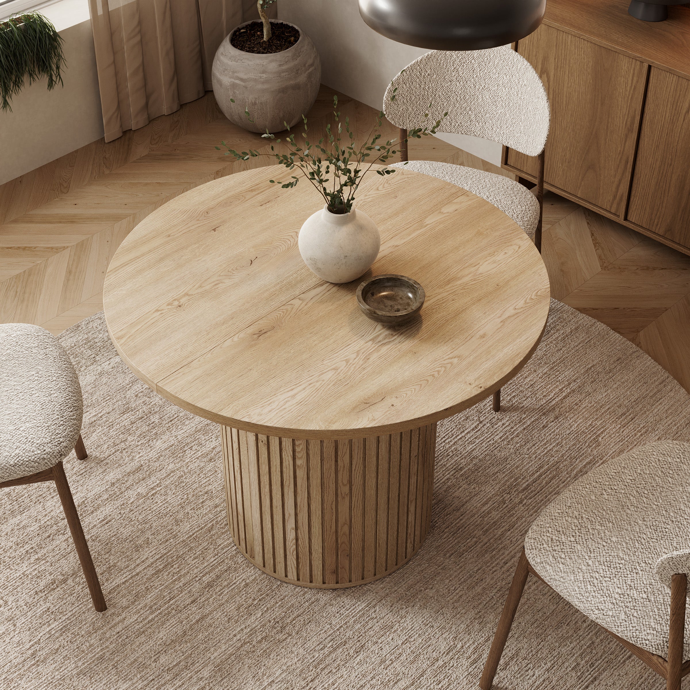 Olivea - Eetkamertafel - Uitschuifbaar - Eikenpatroon - 100x100x75 cm