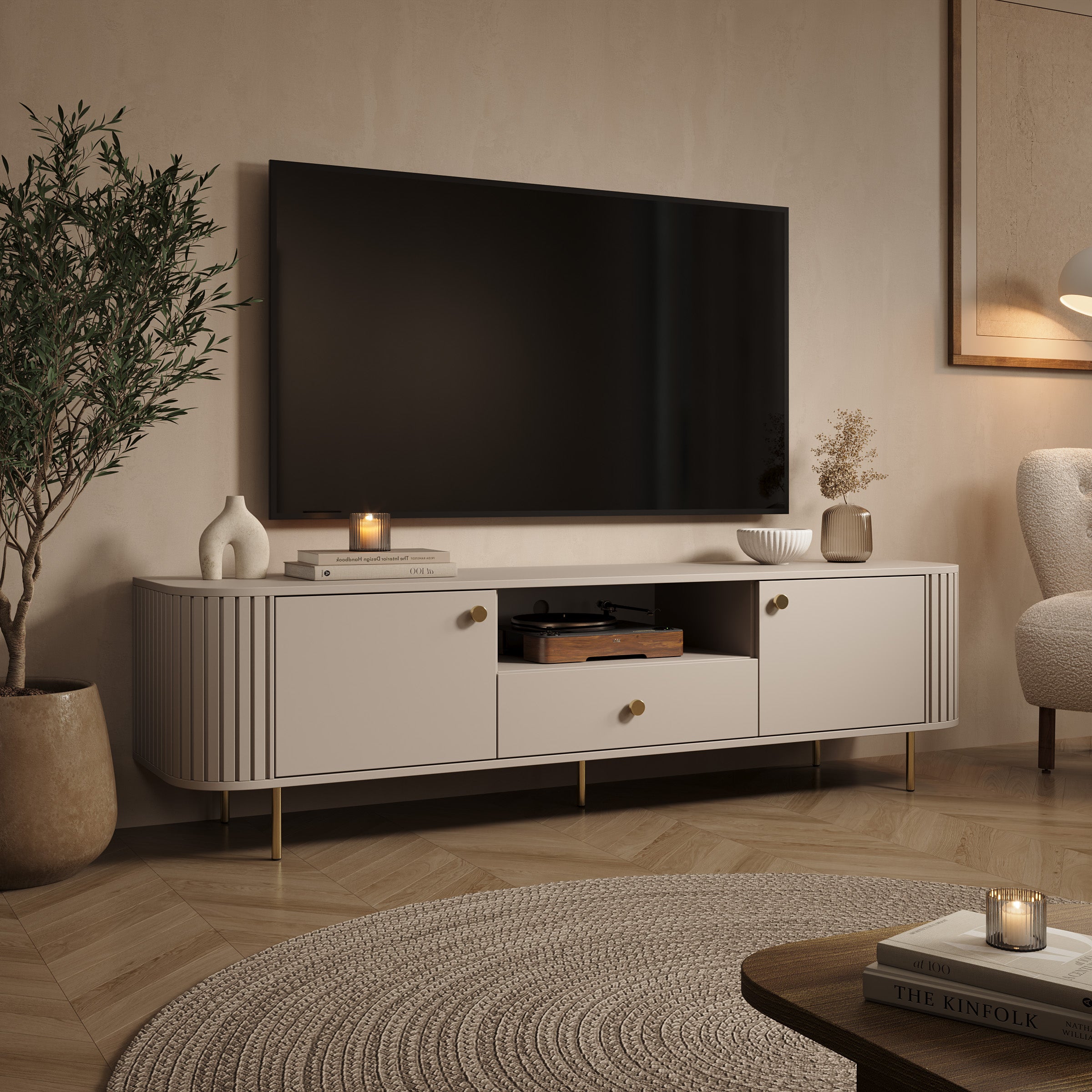 Olivea - TV-Meubel - Beige - 181x43x50 cm