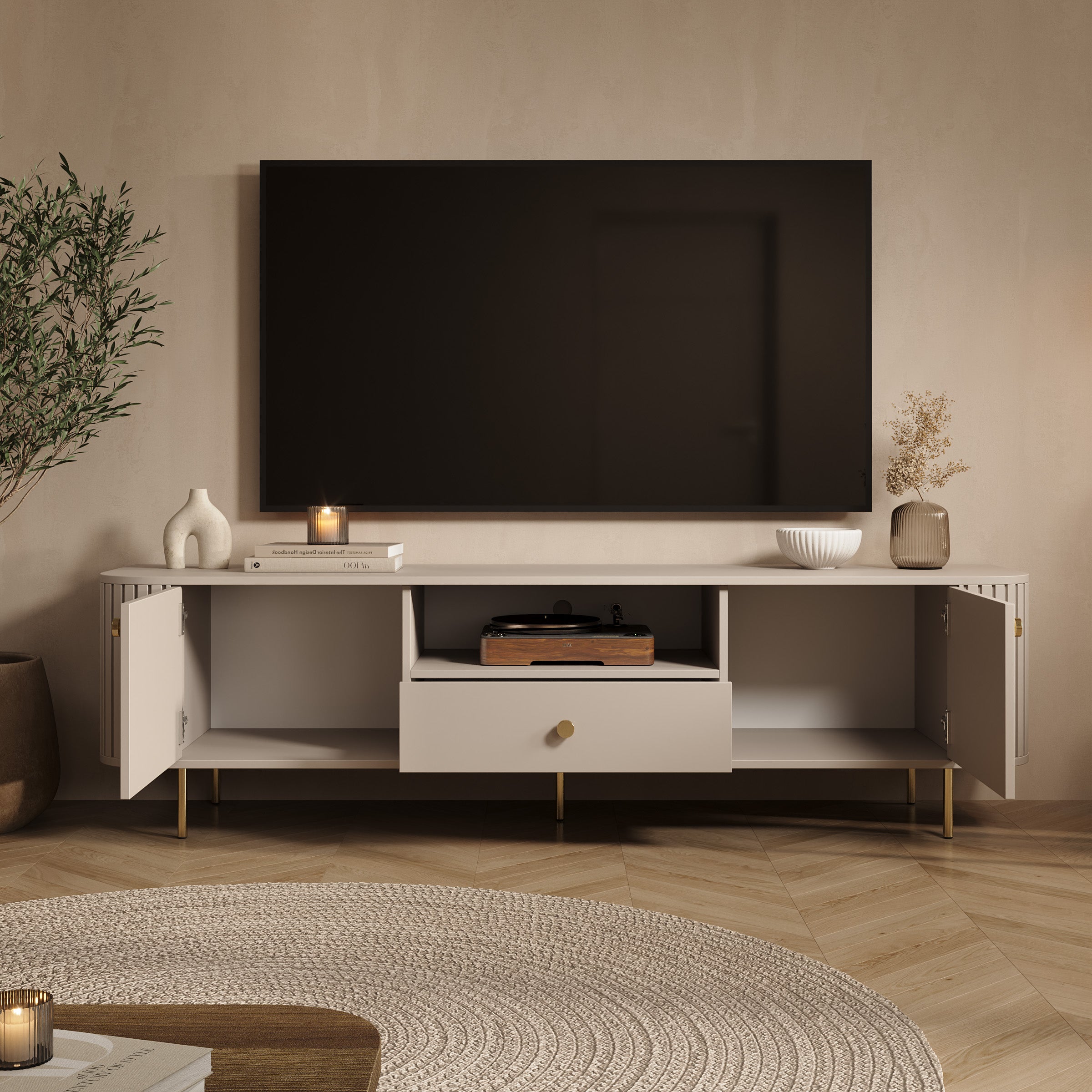 Olivea - TV-Meubel - Beige - 181x43x50 cm