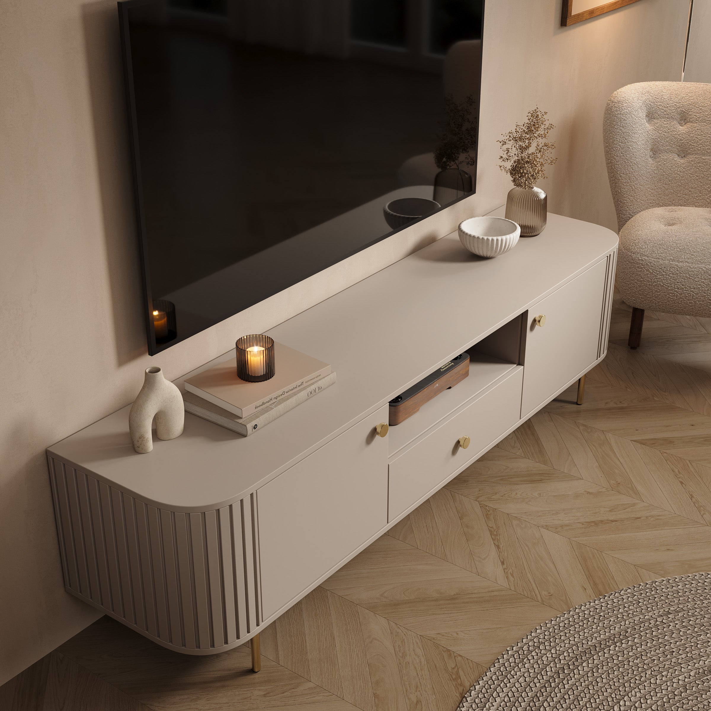Olivea - TV-Meubel - Beige - 181x43x50 cm