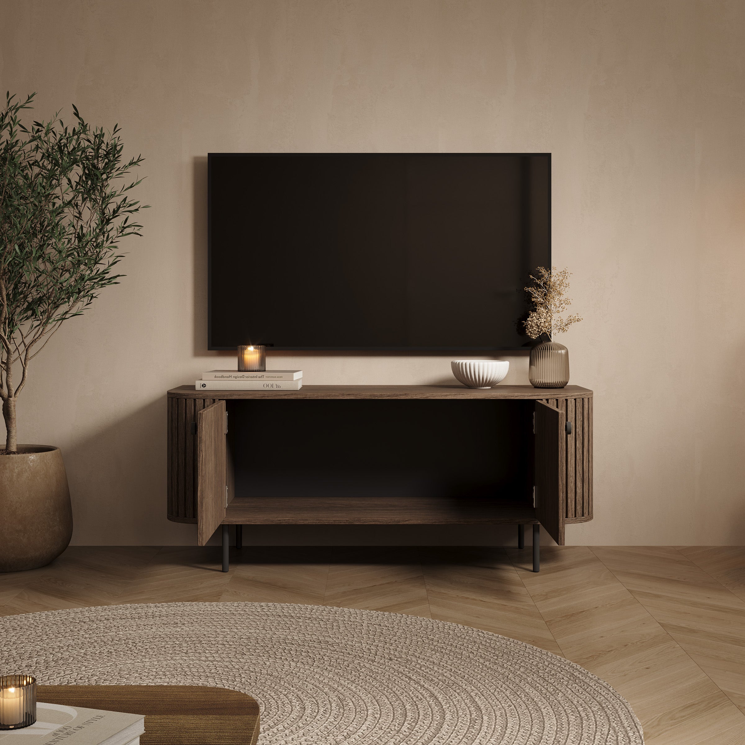 Olivea - TV-Meubel - Walnootpatroon - 123x43x50 cm