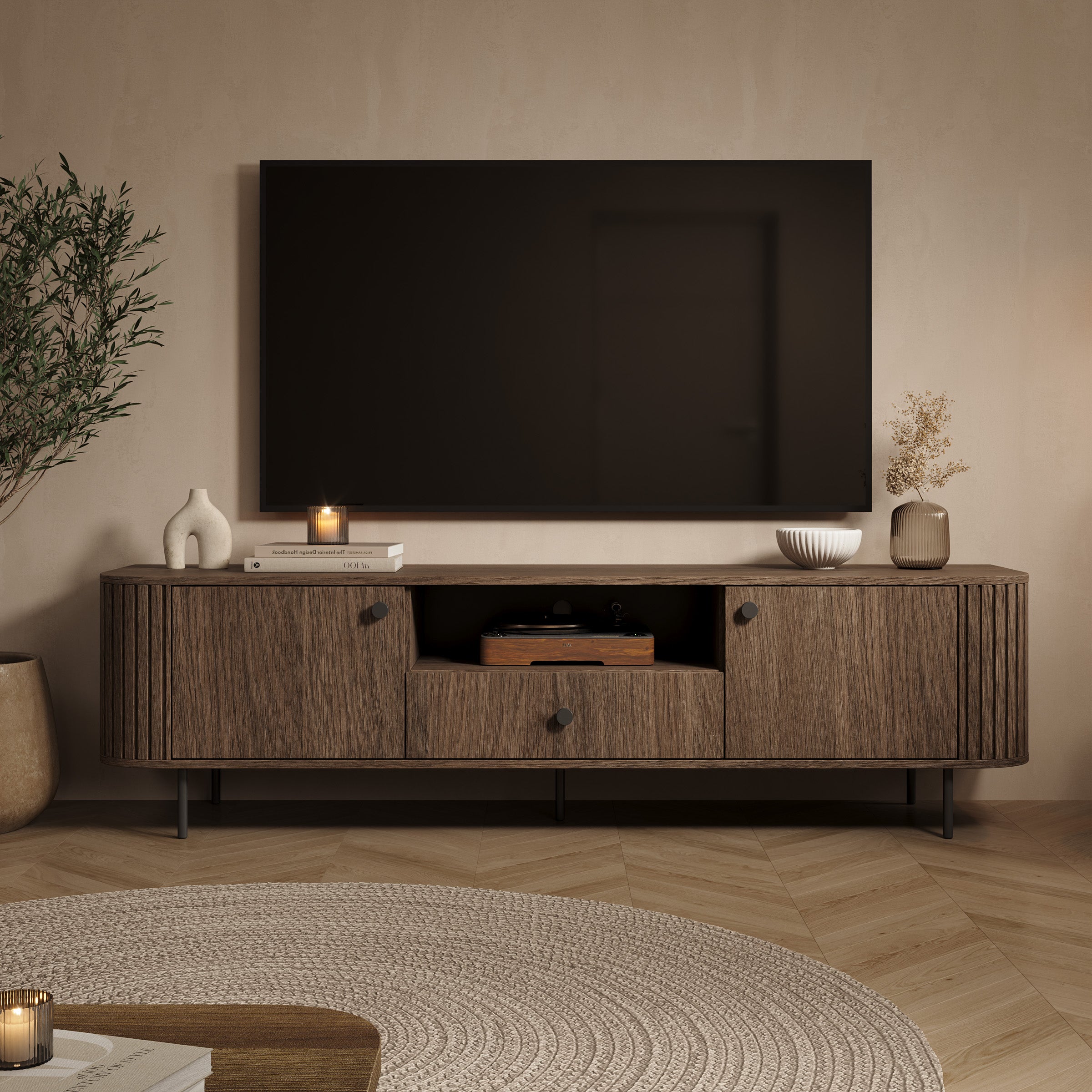 Olivea - TV-Meubel - Walnootpatroon - 181x43x50 cm
