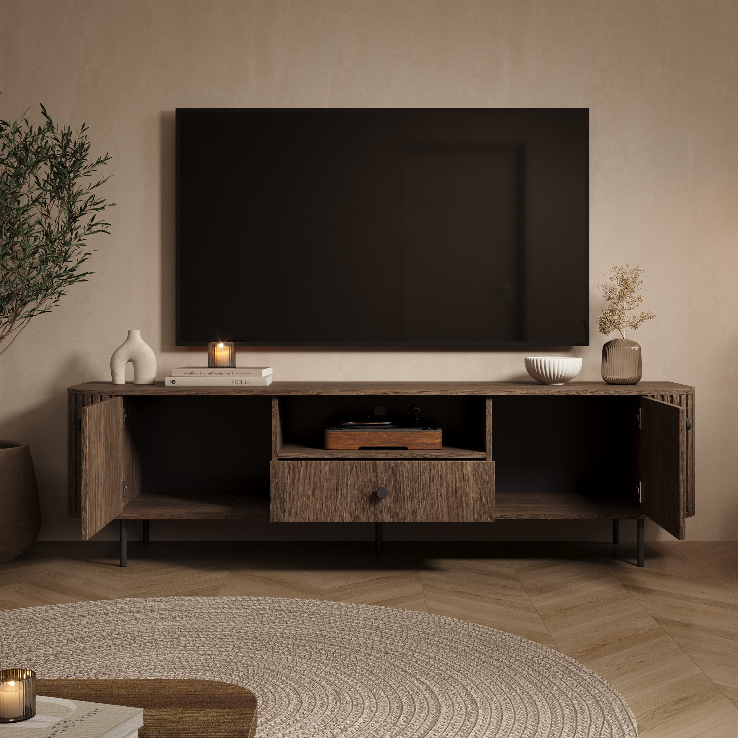 Olivea - TV-Meubel - Walnootpatroon - 181x43x50 cm