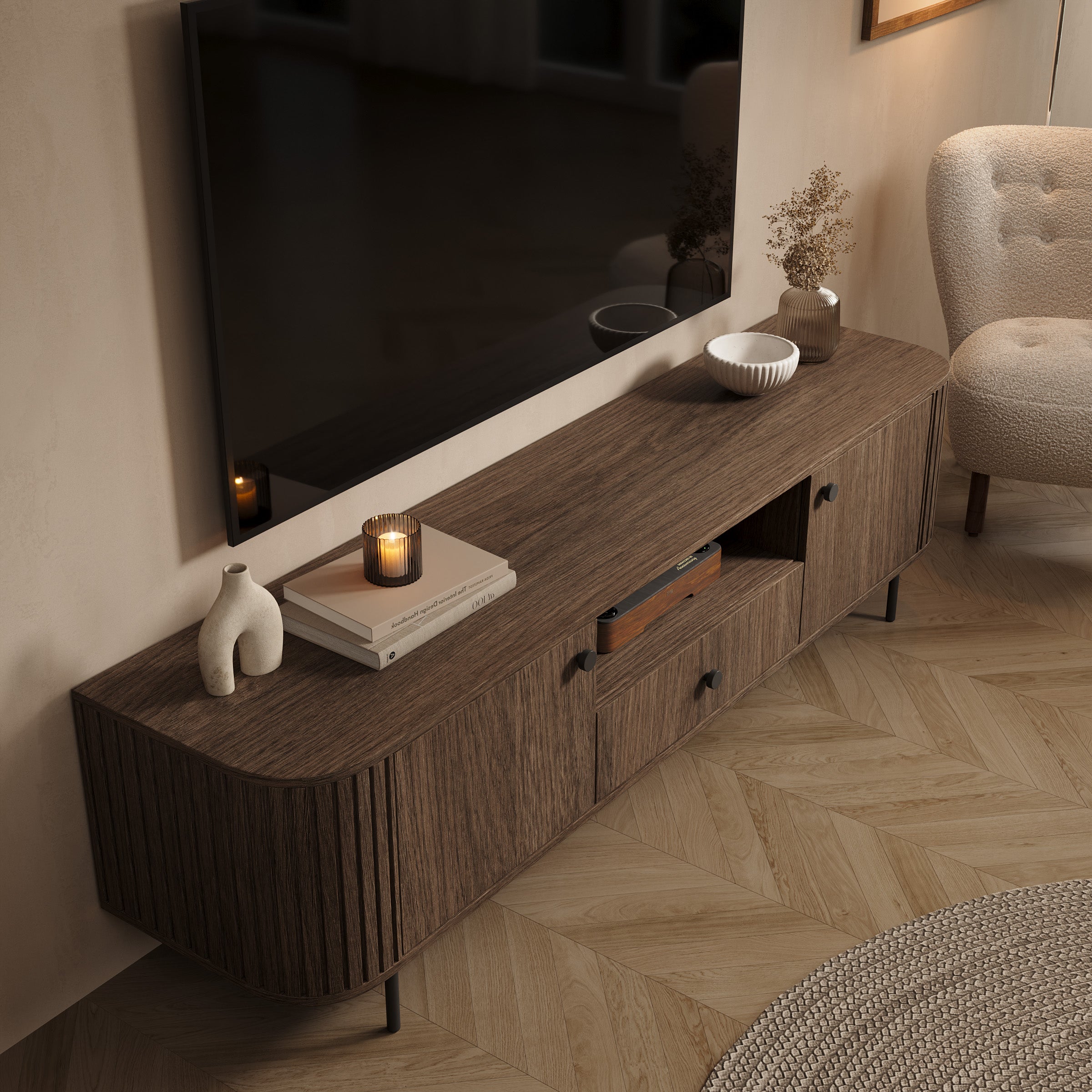 Olivea - TV-Meubel - Walnootpatroon - 181x43x50 cm