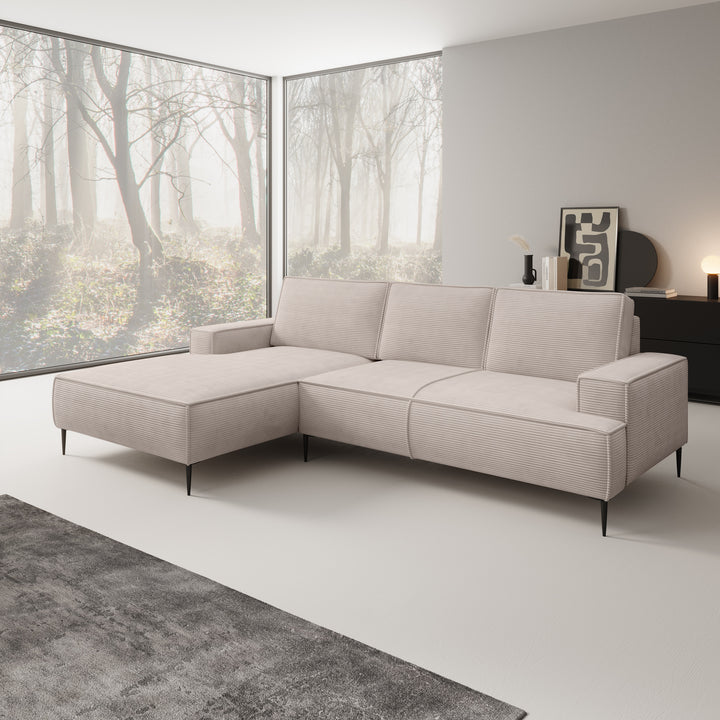 Olympia - Hoekbank 3-zits met chaise longue - Ribstof beige - Links
