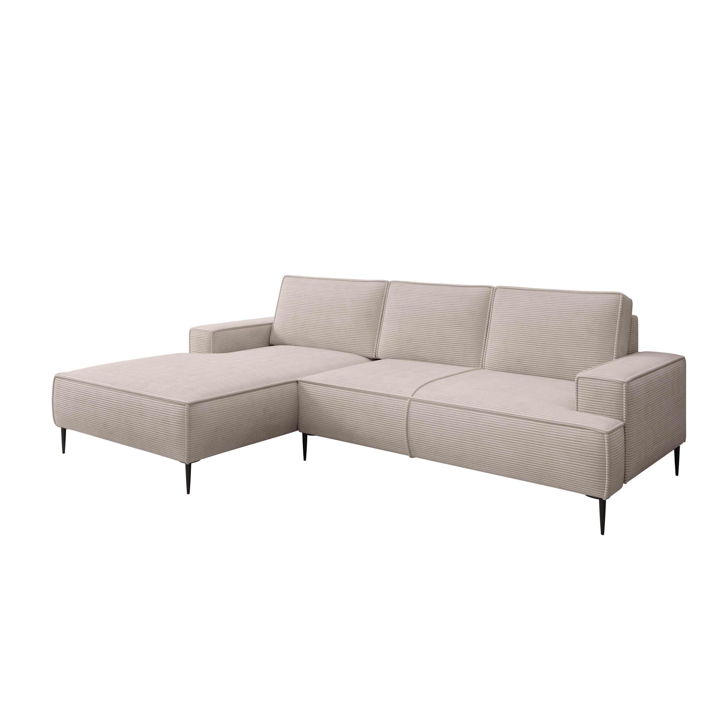 Olympia - Hoekbank 3-zits met chaise longue - Ribstof beige - Links
