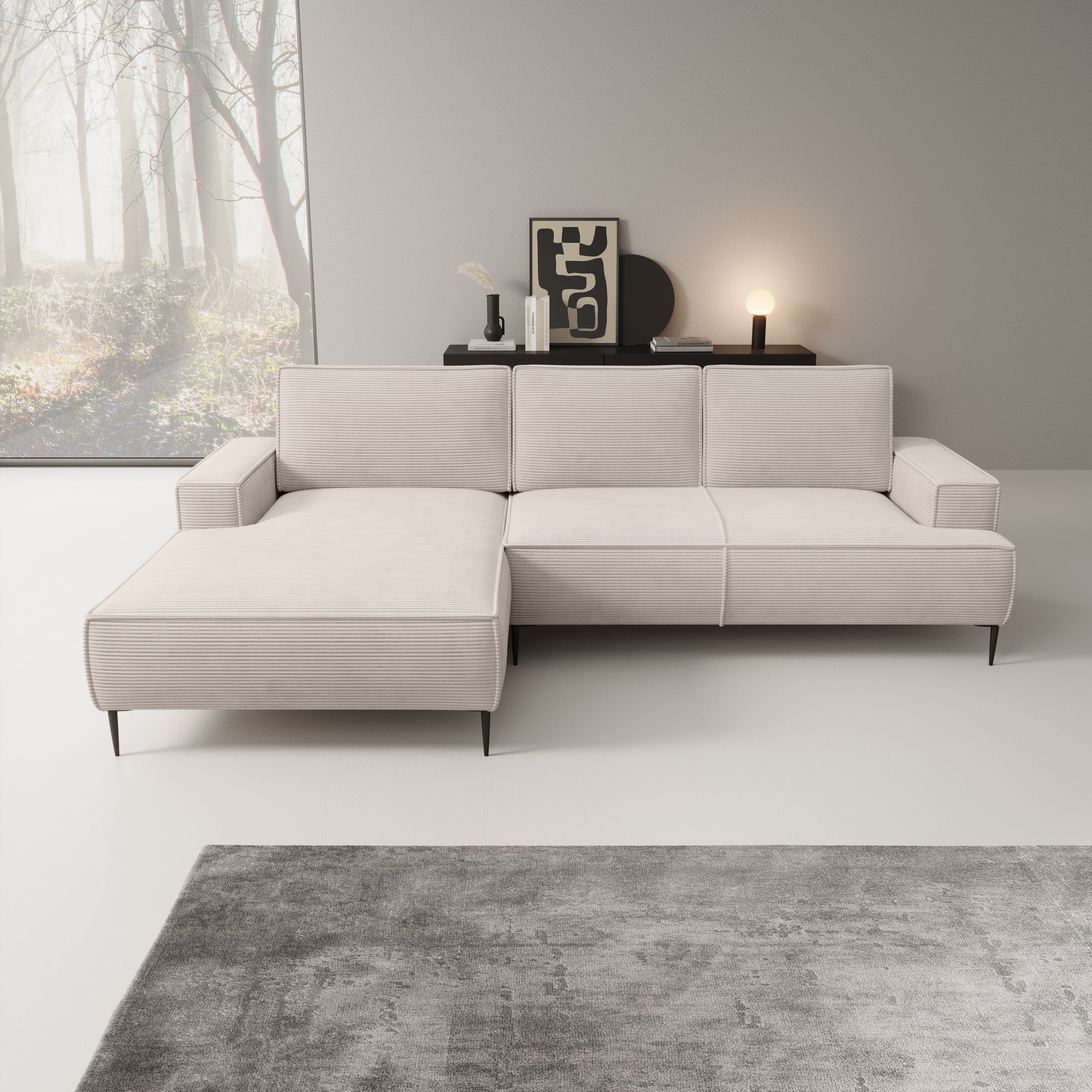 Olympia - Hoekbank 3-zits met chaise longue - Ribstof beige - Links