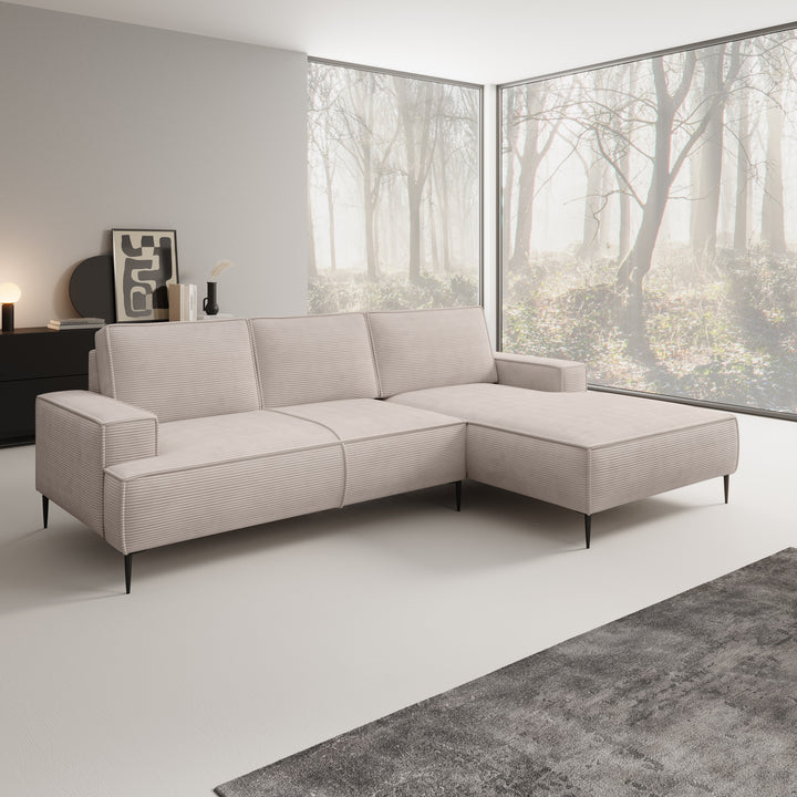 Olympia - Hoekbank 3-zits met chaise longue - Ribstof beige - Rechts