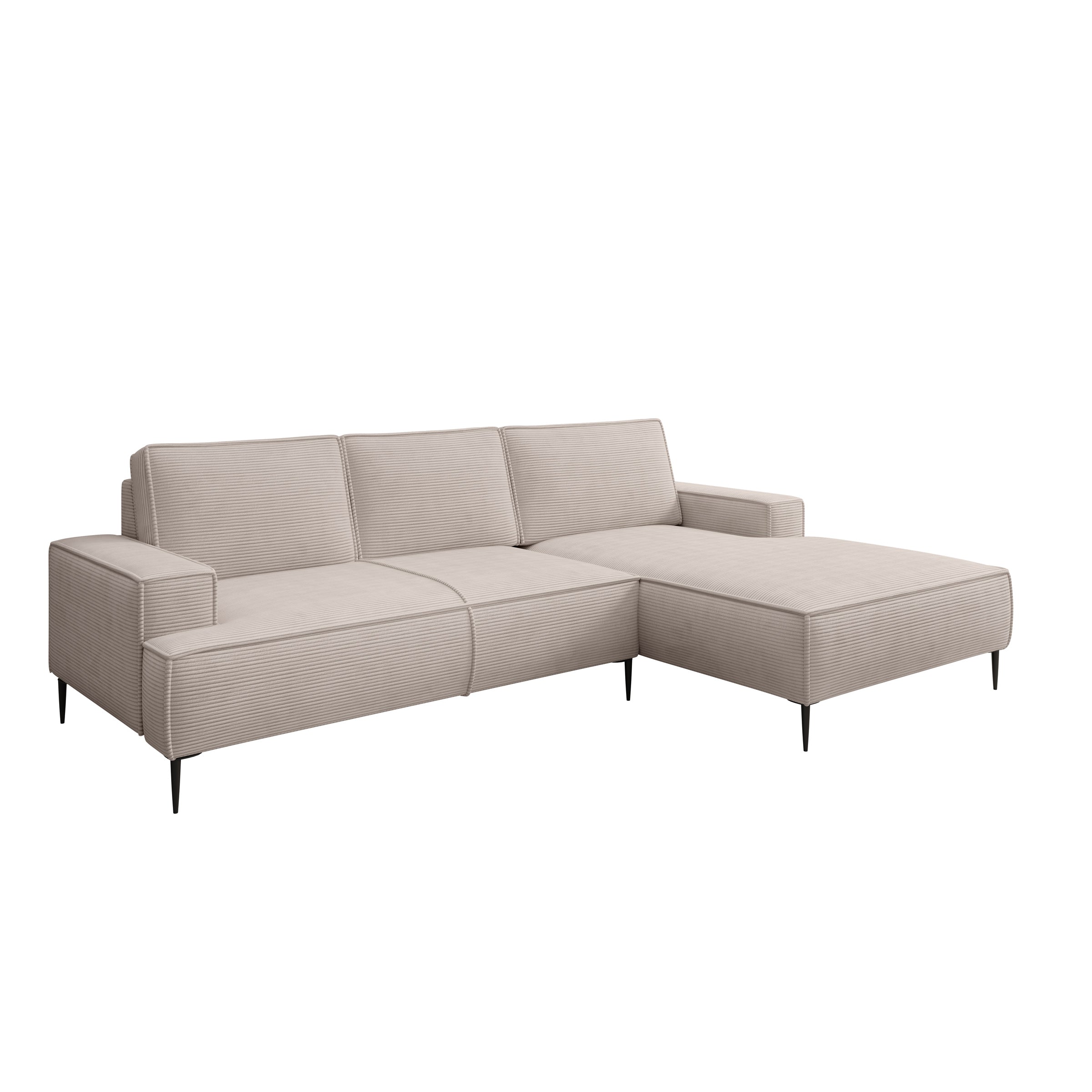 Olympia - Hoekbank 3-zits met chaise longue - Ribstof beige - Rechts