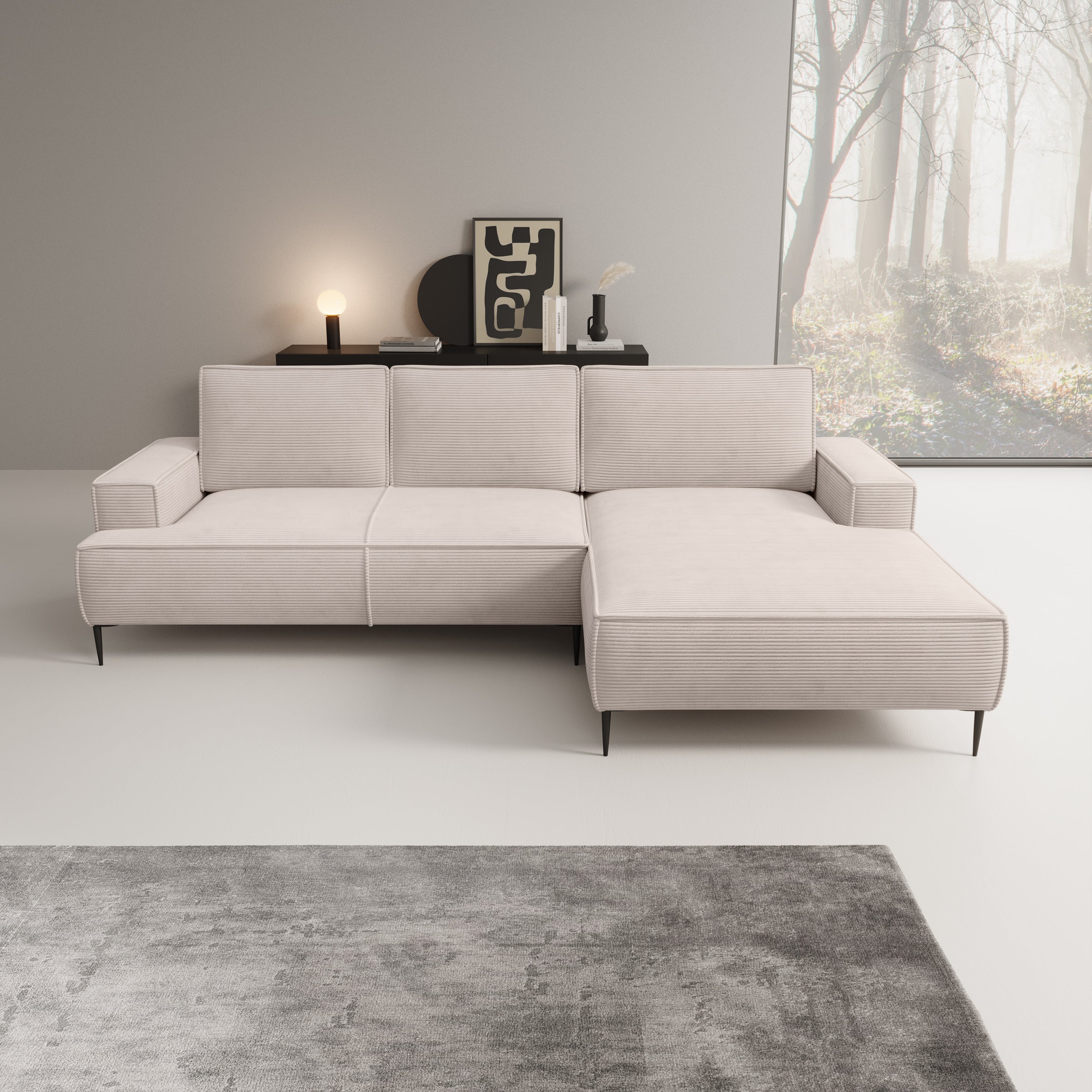 Olympia - Hoekbank 3-zits met chaise longue - Ribstof beige - Rechts