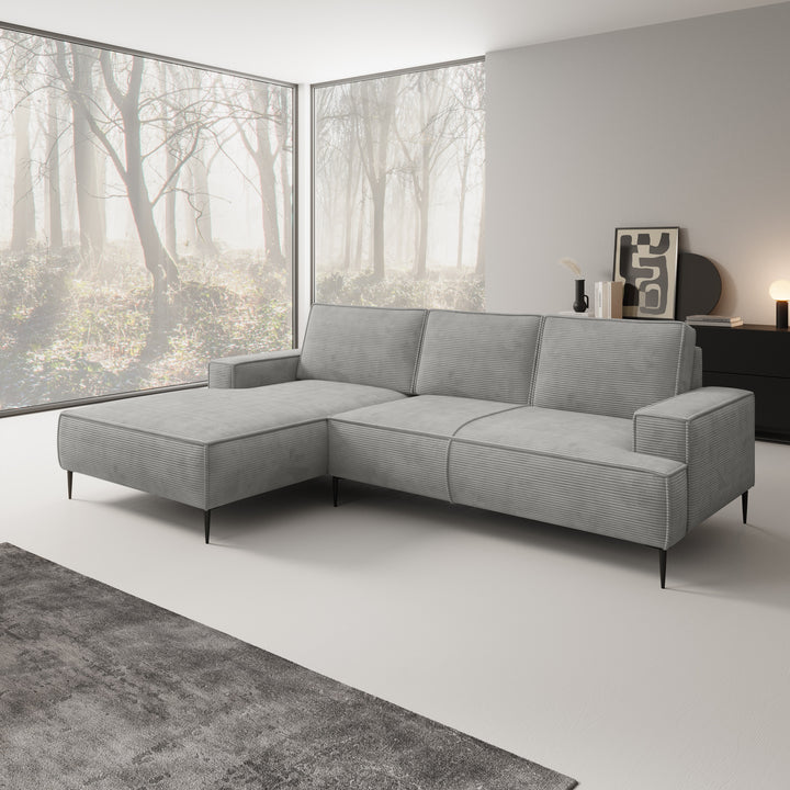 Olympia - Hoekbank 3-zits met chaise longue - Ribstof grijs - Links