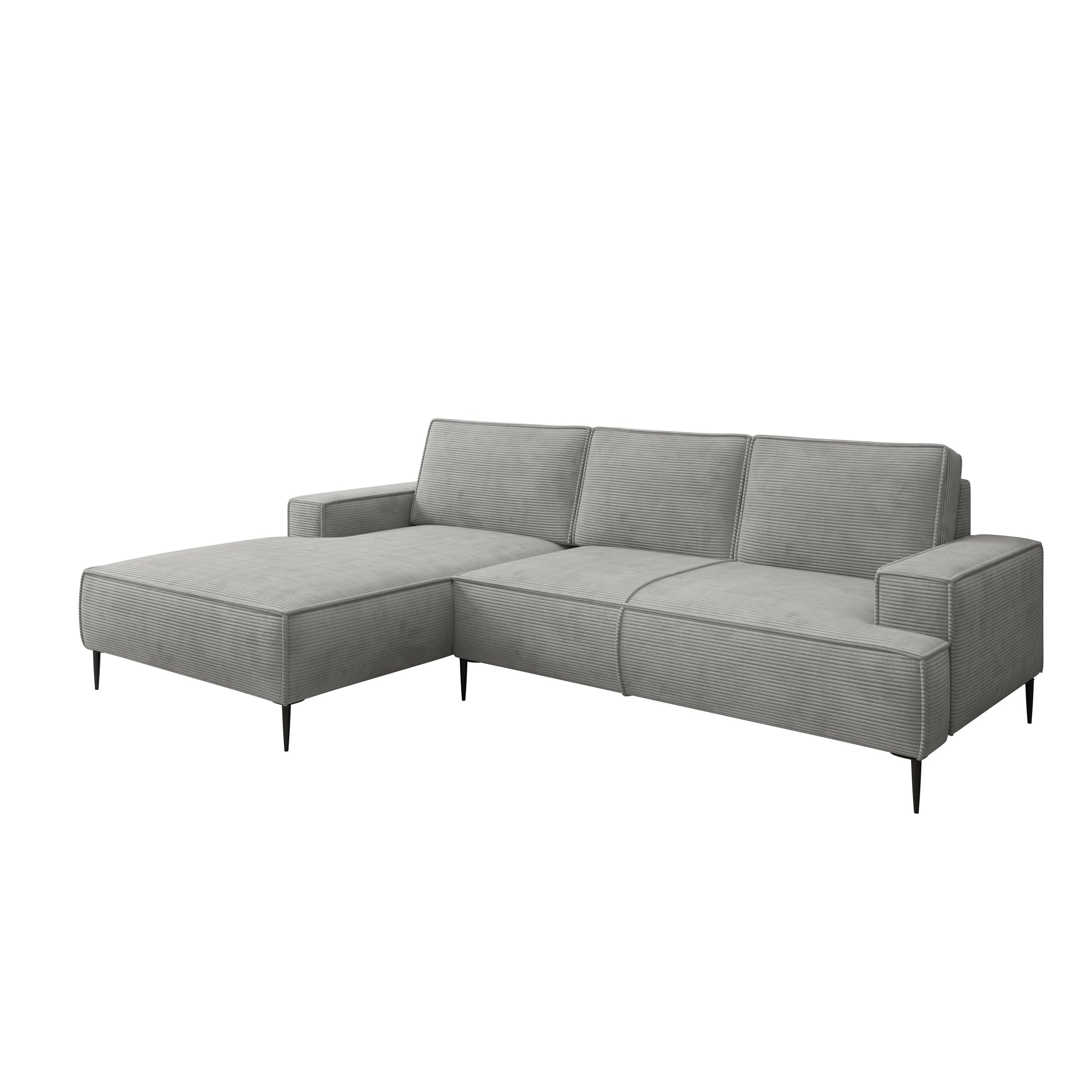 Olympia - Hoekbank 3-zits met chaise longue - Ribstof grijs - Links