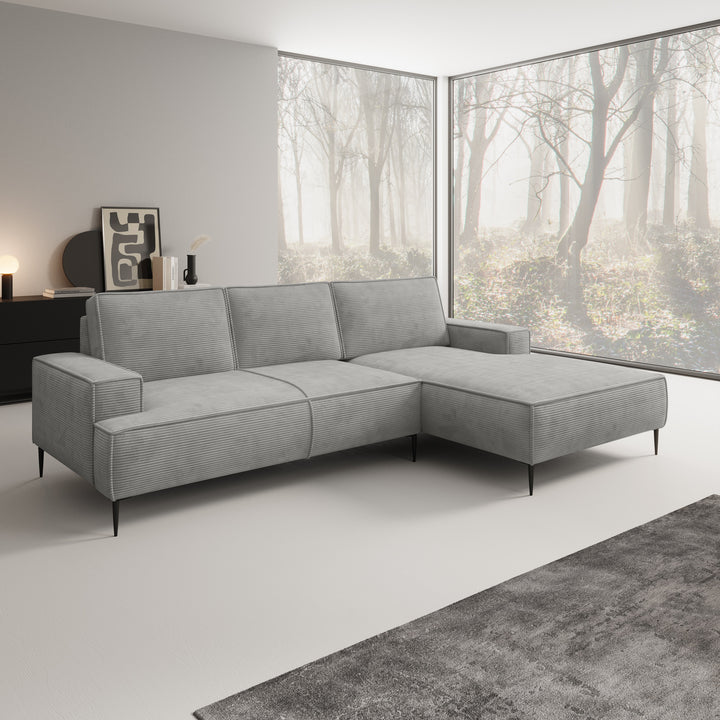 Olympia - Hoekbank 3-zits met chaise longue - Ribstof grijs - Rechts