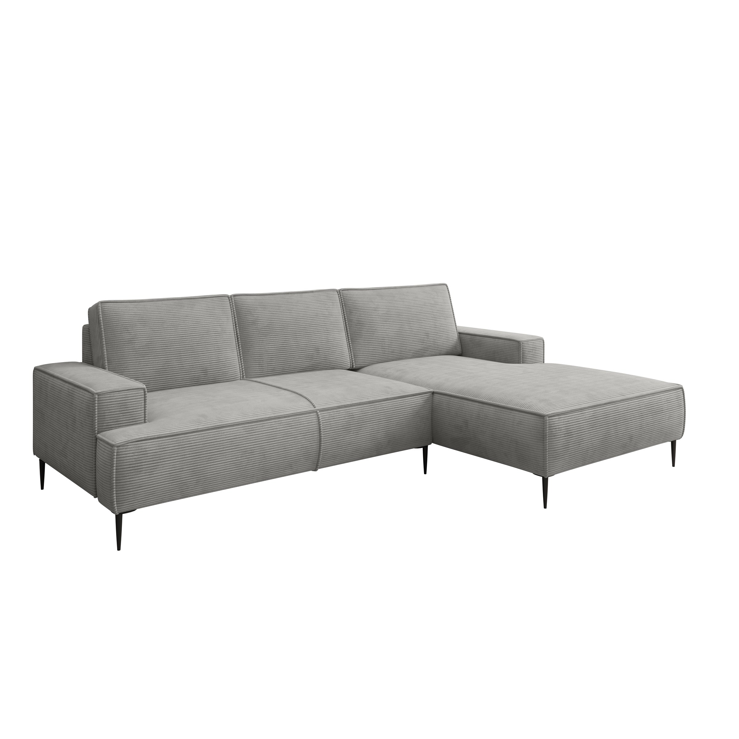 Olympia - Hoekbank 3-zits met chaise longue - Ribstof grijs - Rechts