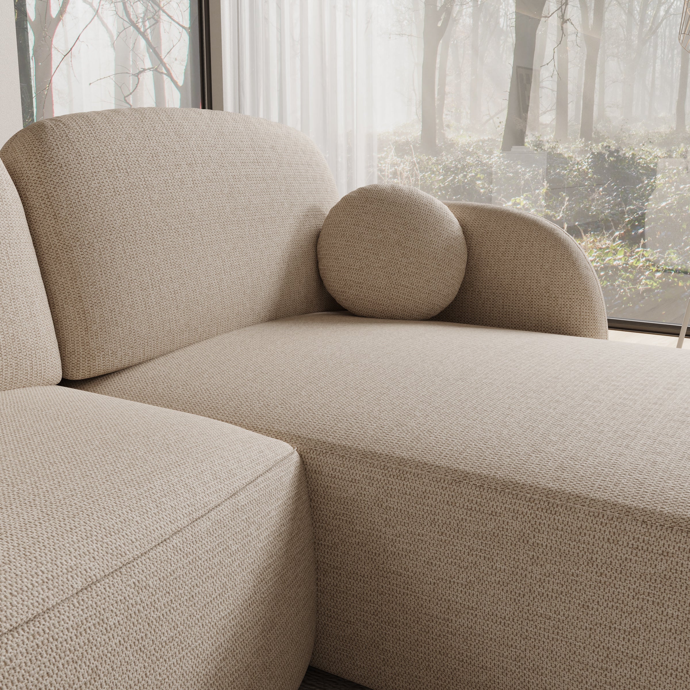 Ometa - Hoekbank 3-zits met chaise longue - Stof beige