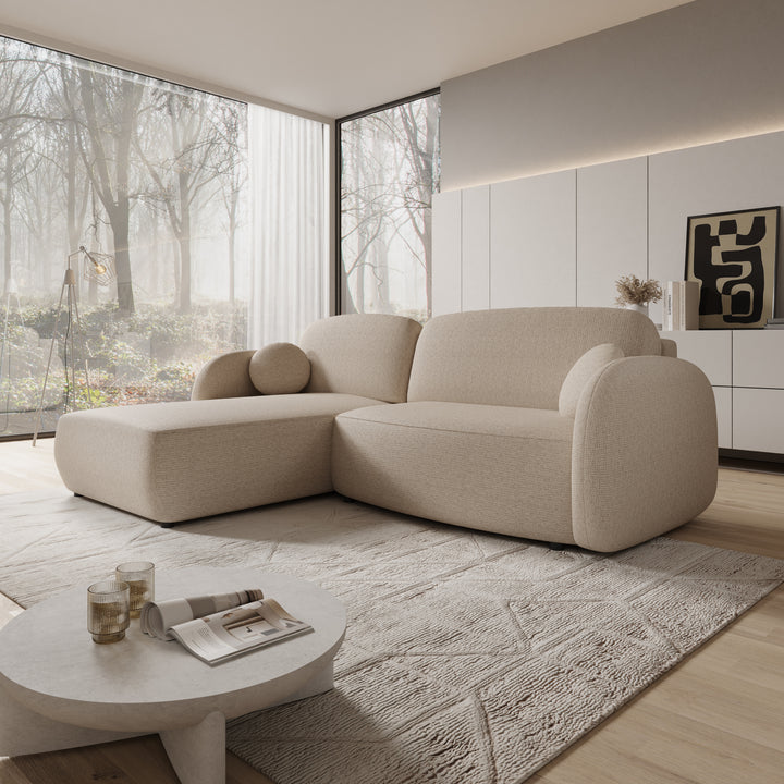 Ometa - Hoekbank 3-zits met chaise longue - Stof beige