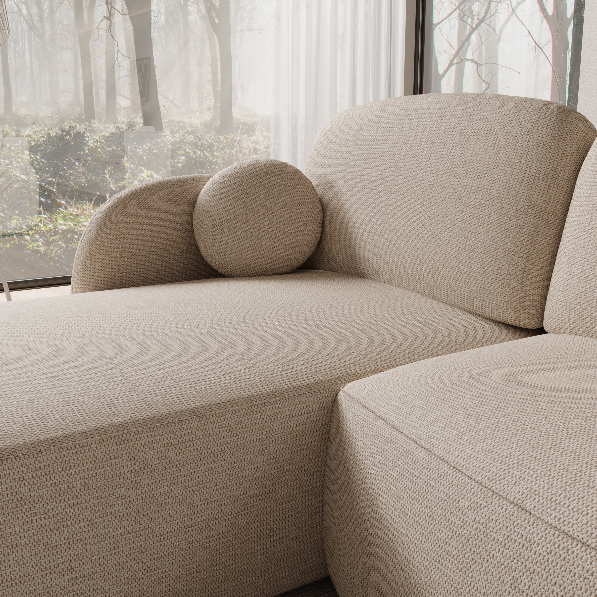 Ometa - Hoekbank 3-zits met chaise longue - Stof beige