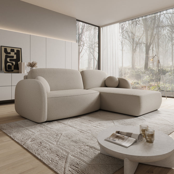 Ometa - Hoekbank 3-zits met chaise longue - Teddystof beige