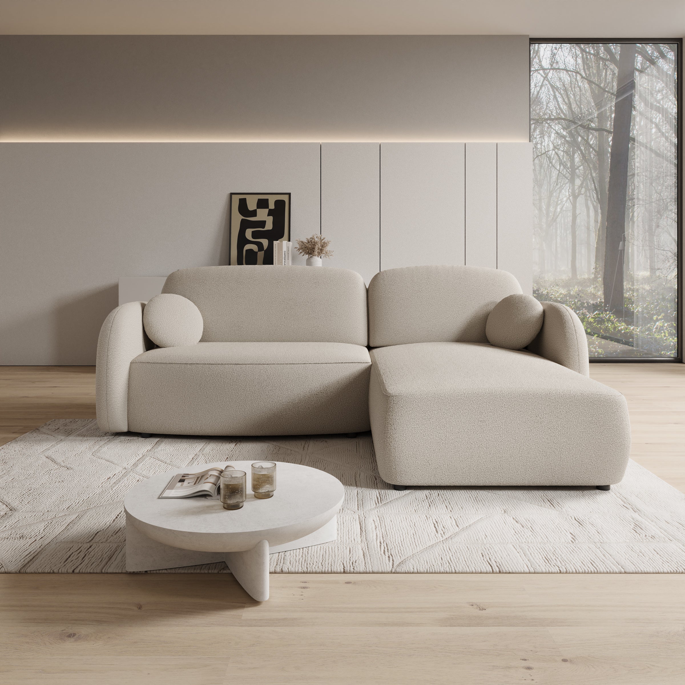 Ometa - Hoekbank 3-zits met chaise longue - Teddystof beige