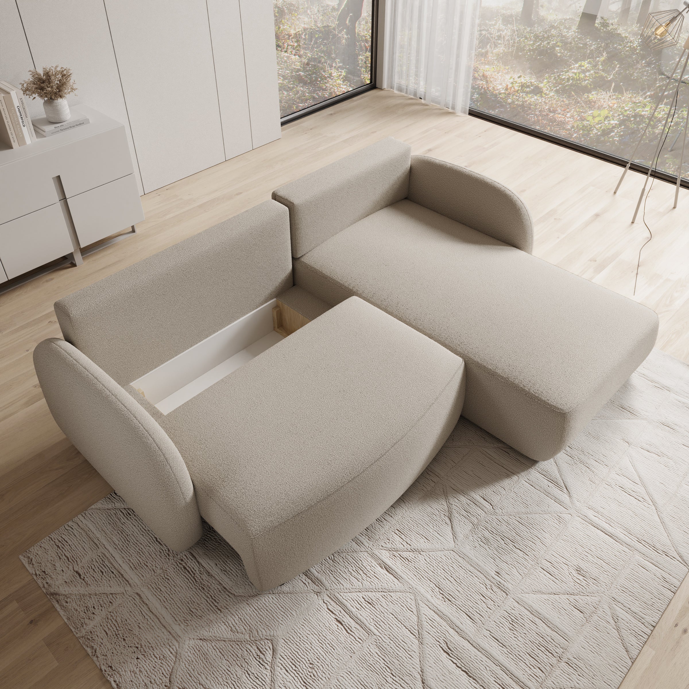 Ometa - Hoekbank 3-zits met chaise longue - Teddystof beige