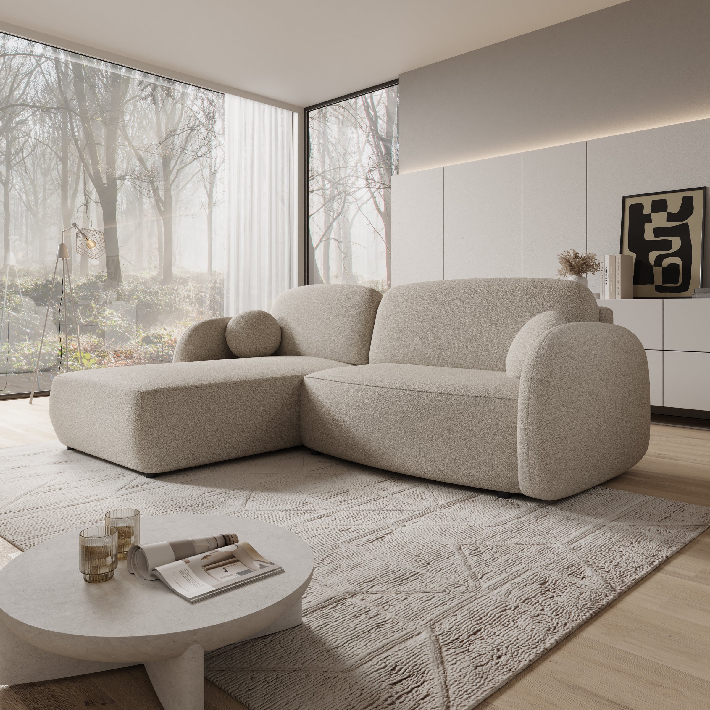 Ometa - Hoekbank 3-zits met chaise longue - Teddystof beige