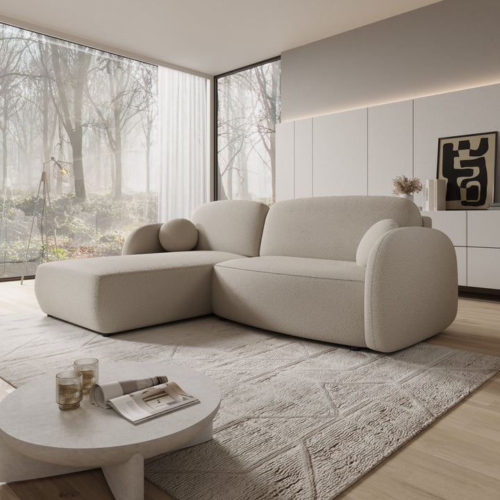 Ometa - Hoekbank 3-zits met chaise longue - Teddystof beige