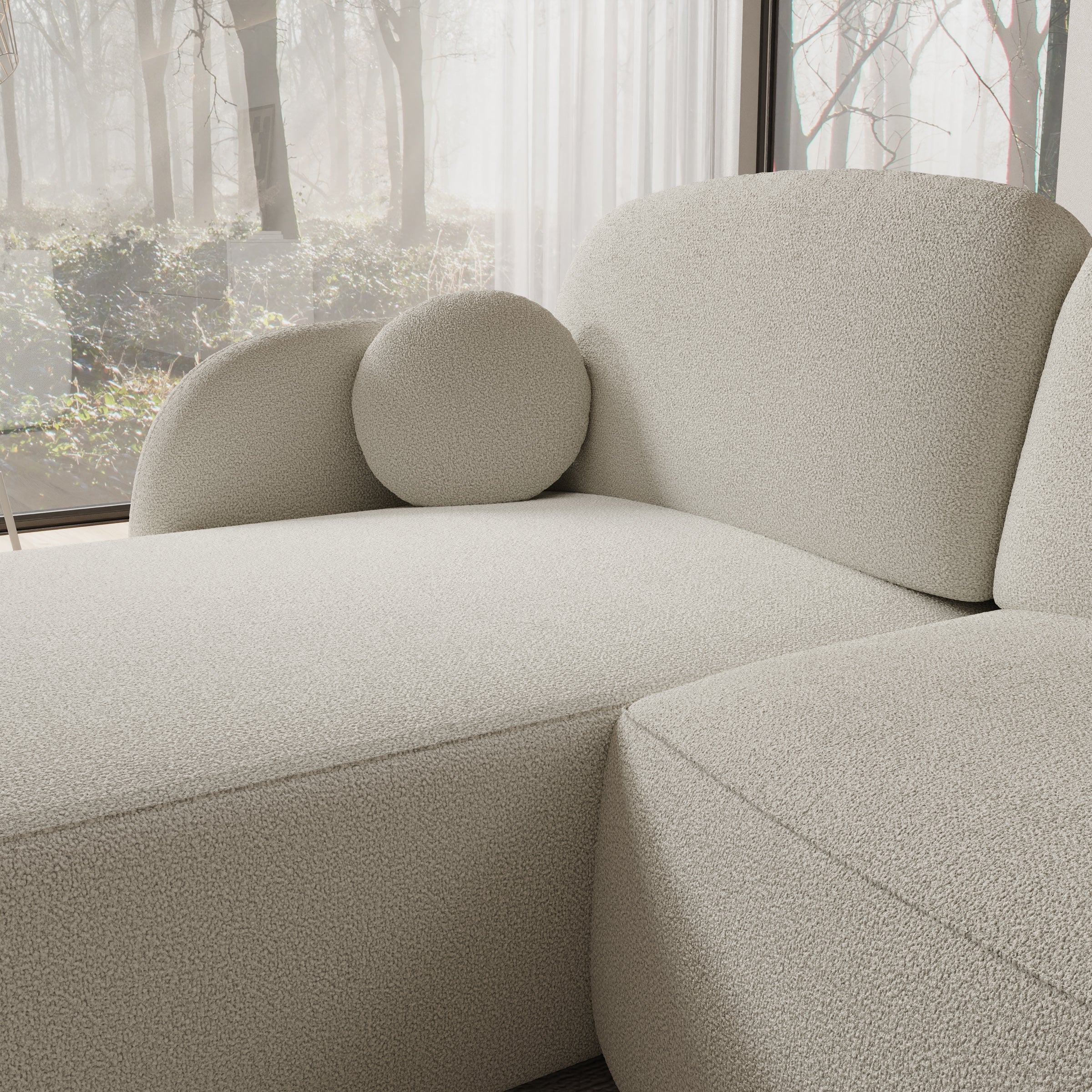 Ometa - Hoekbank 3-zits met chaise longue - Teddystof beige